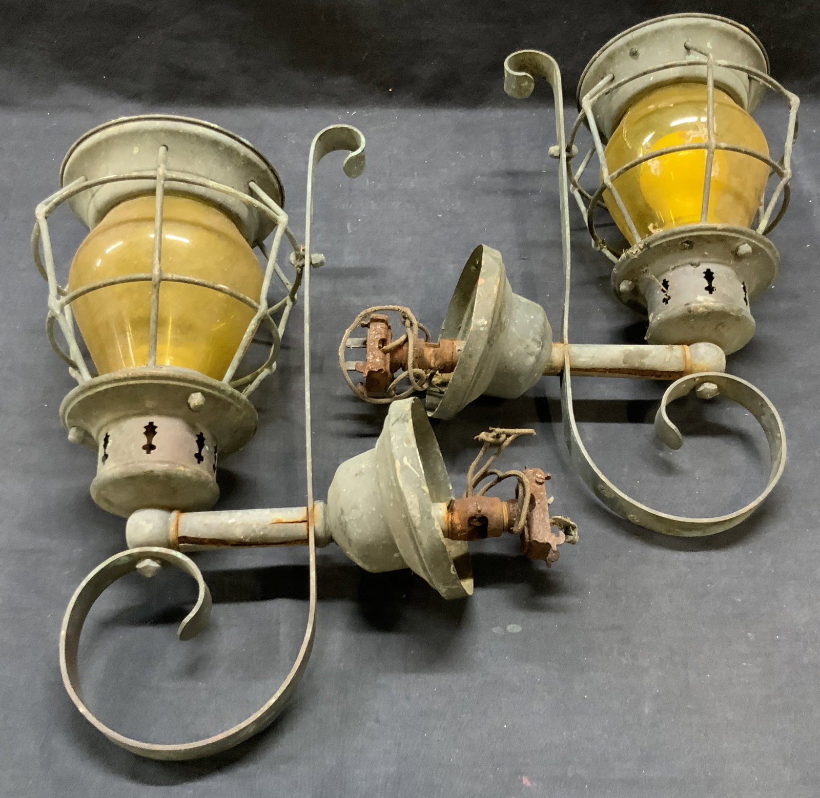 Pair Vintage Metal & Yellow Glass Wall Sconces (1 of 10)