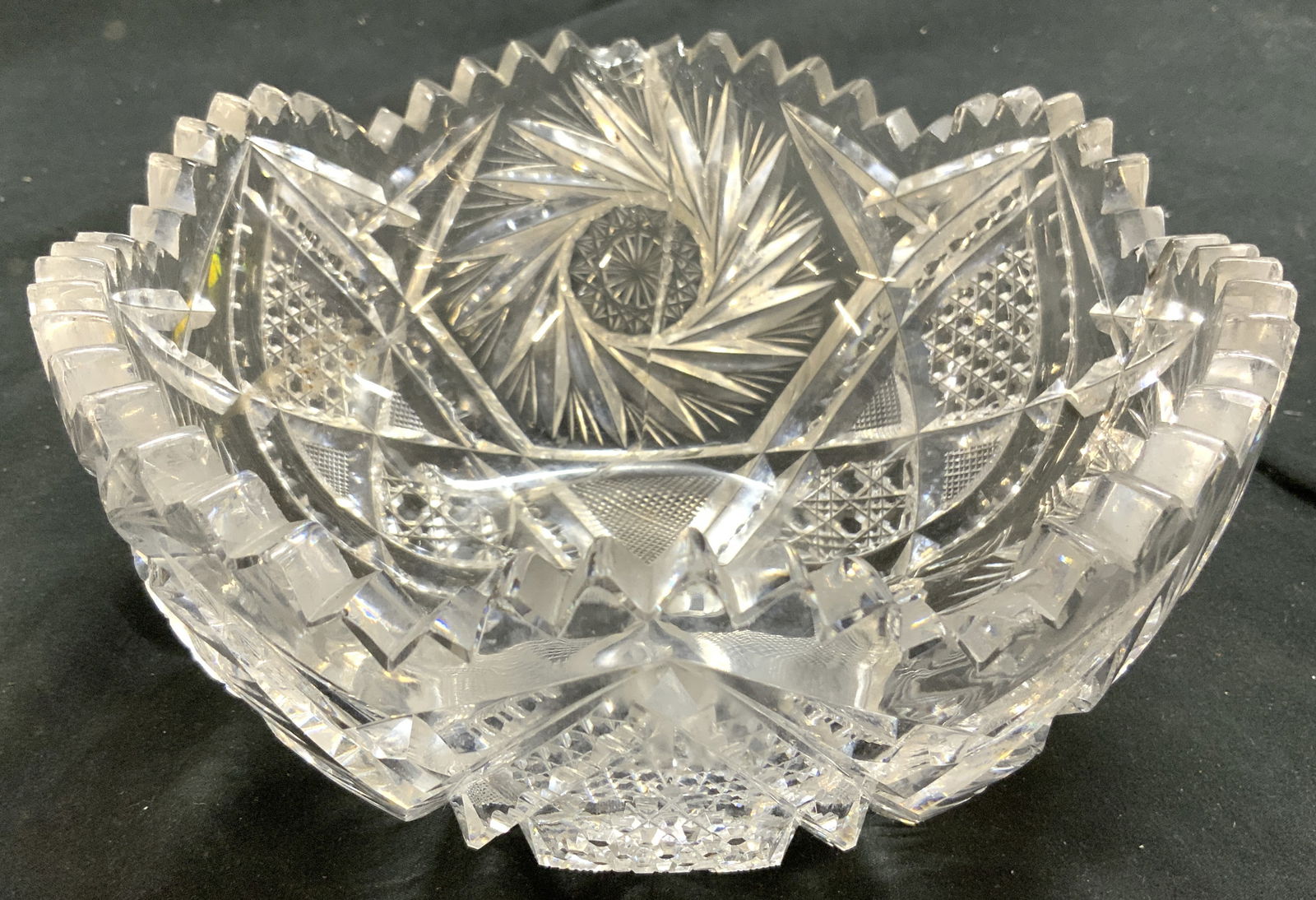 Cut Crystal Bowl Vessel W Toothed Rim (1 of 8)