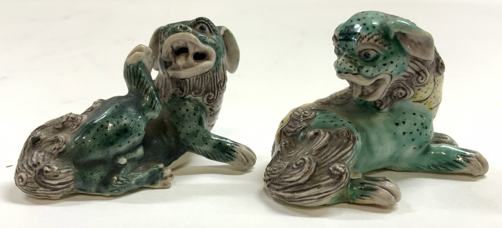 Signed Lot 2 Vntg Hand Painted Asian Porc Foo Dogs (1 of 7)