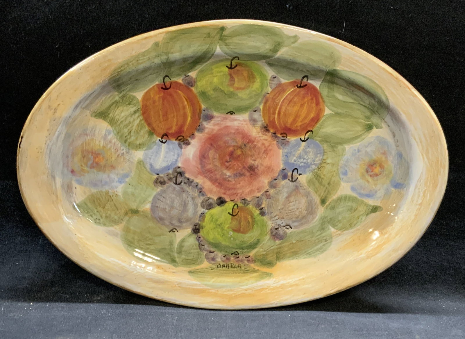 Signed French Artisan Ceramic Platter 14in (1 of 6)