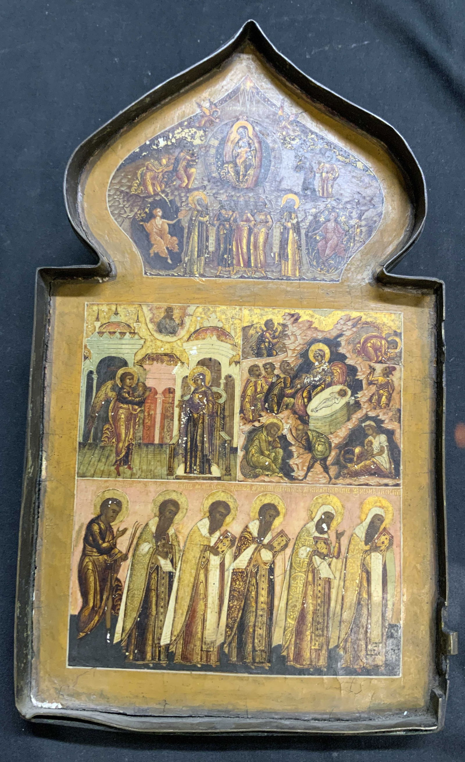 Antique Hand Painted Gilt Metal Religious Icon (1 of 6)