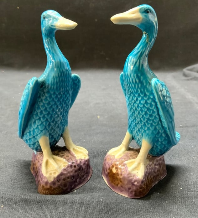 Pr Vntg Asian Chinoiserie Ceramic Ducks Turquoise (1 of 7)