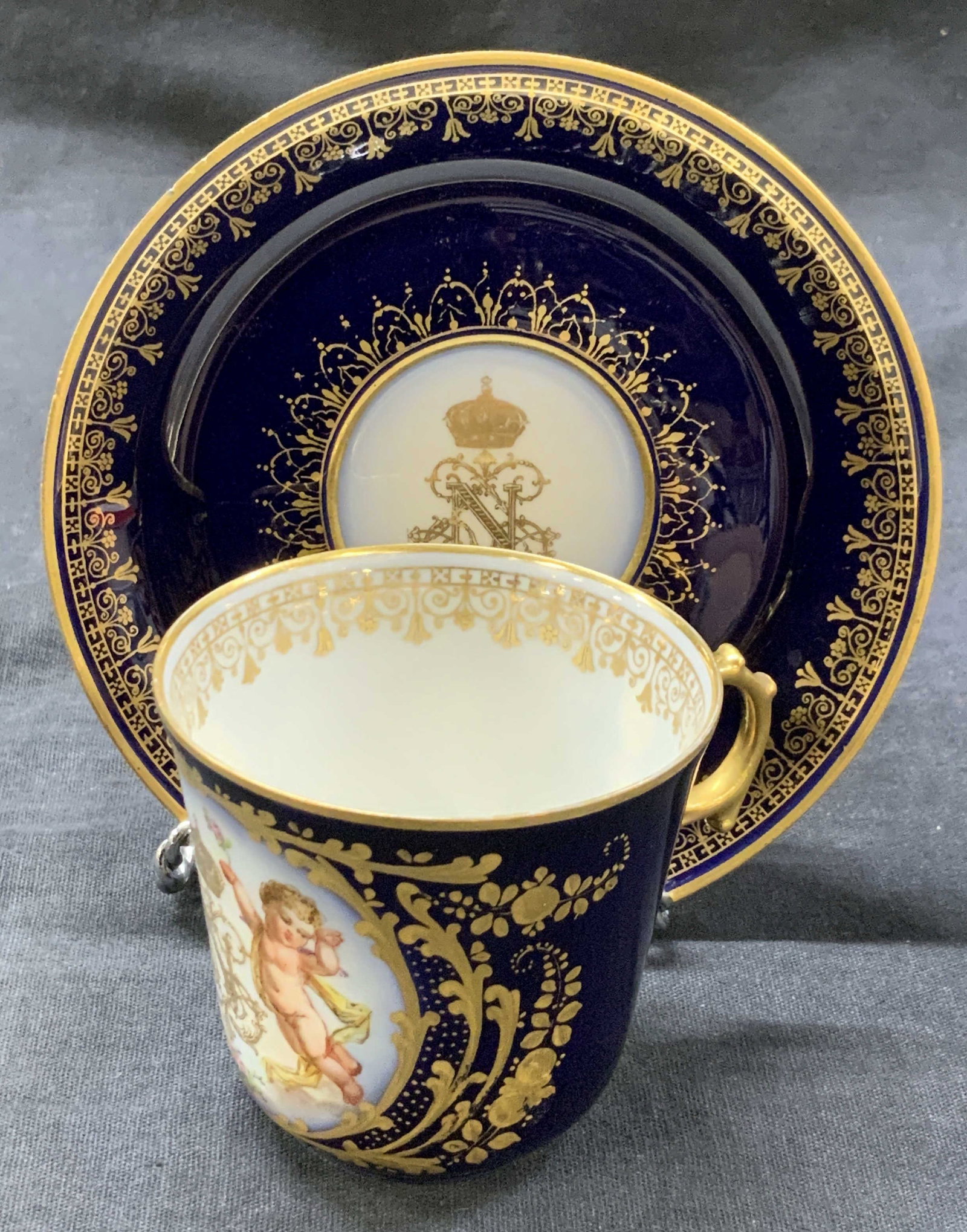 SEVRES Vintage Porcelain Cherub Tea Cup & Saucer (1 of 14)