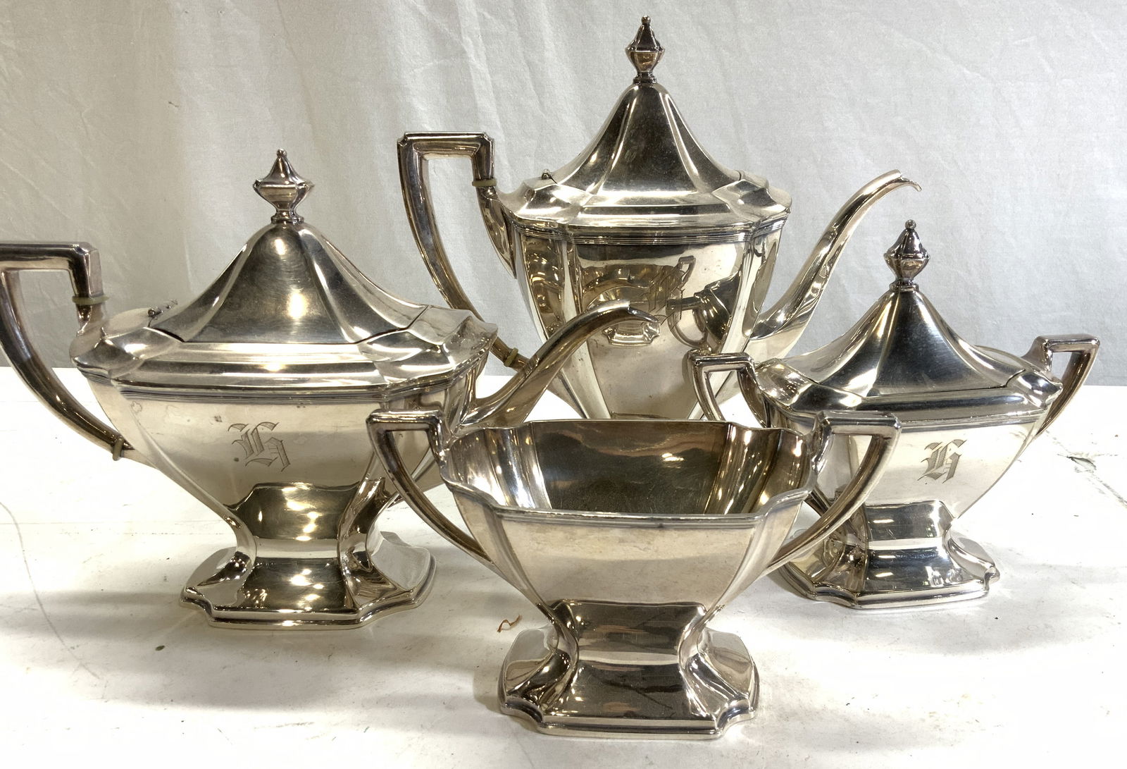 4 Heppel White Antq Silver Pl Tea Coffee Service (1 of 6)