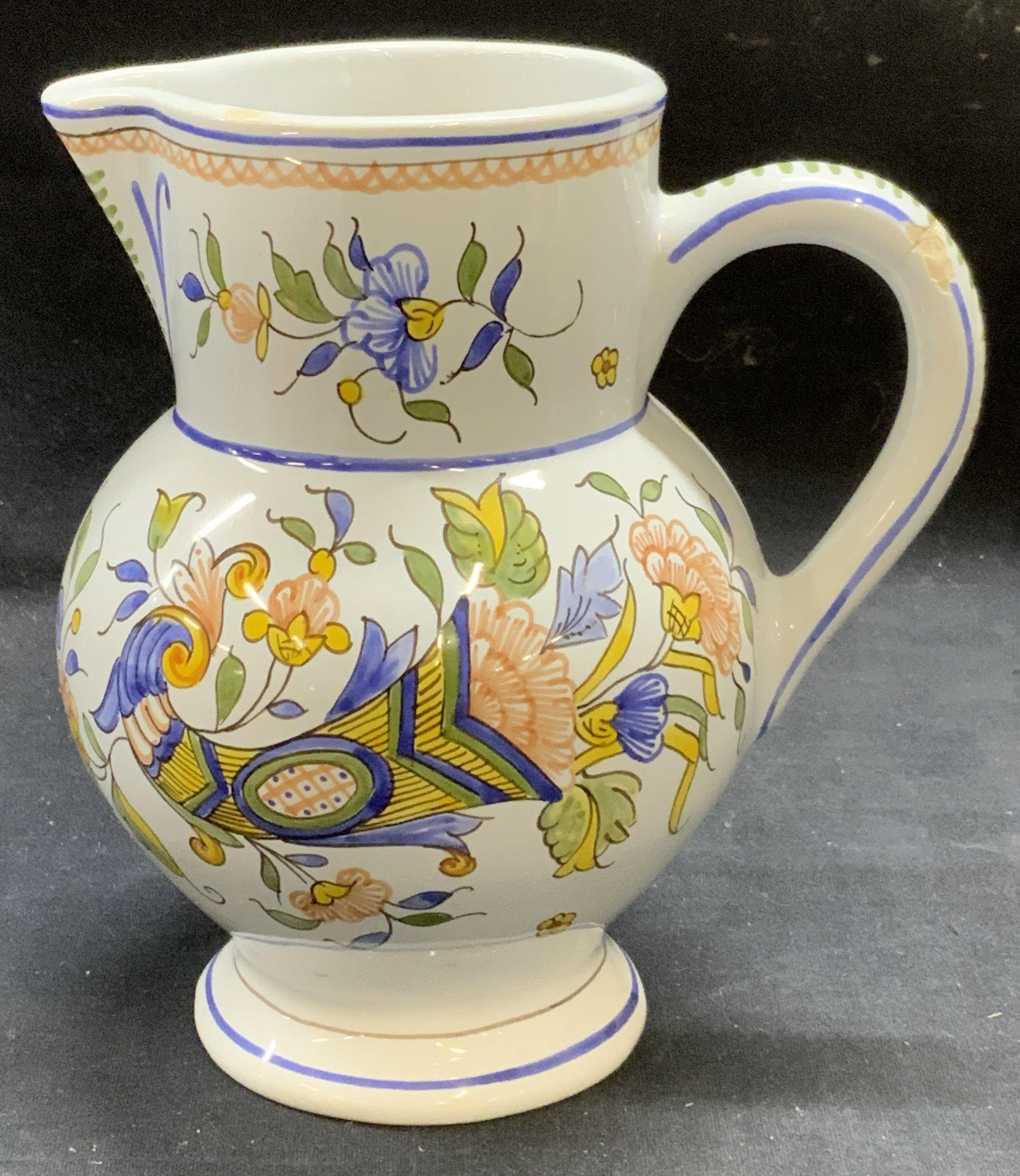 Decor Rouen Faience Pottery Pitcher, France (1 of 6)