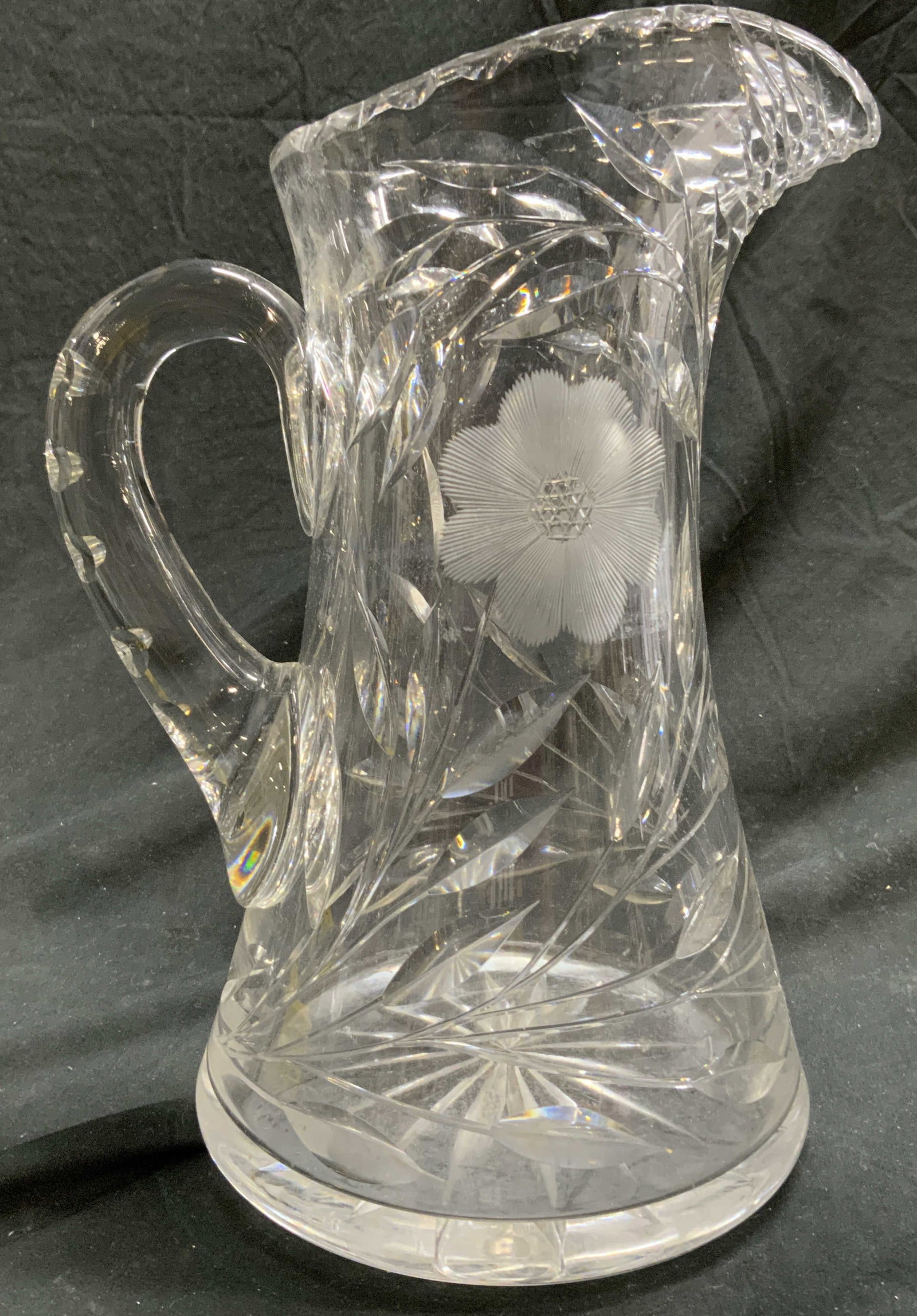 Vintage Floral Cut Crystal Pitcher Vessel (1 of 7)