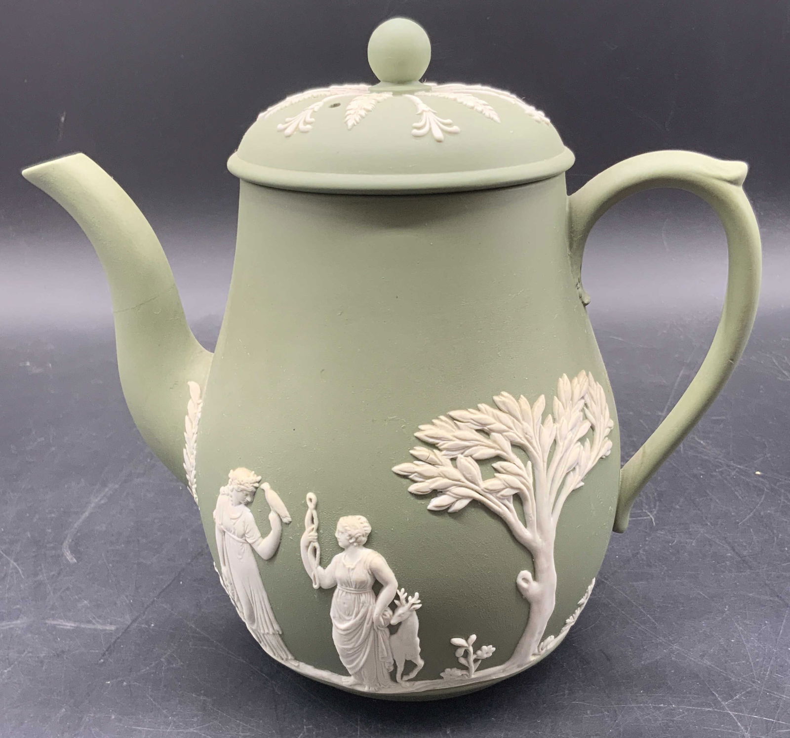 WEDGWOOD Vintage Green Jasperware Teapot, Eng (1 of 11)