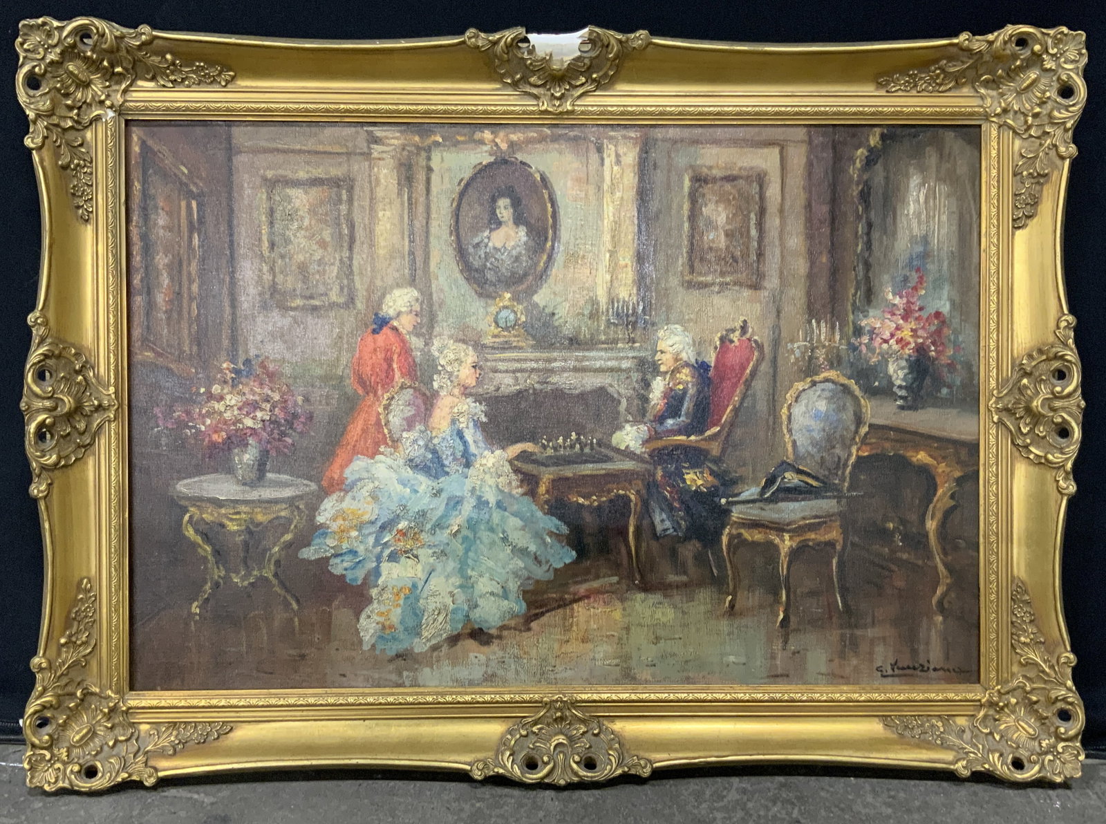 Signed Parlor Scene Painting, Acrylic on Canvas (1 of 13)