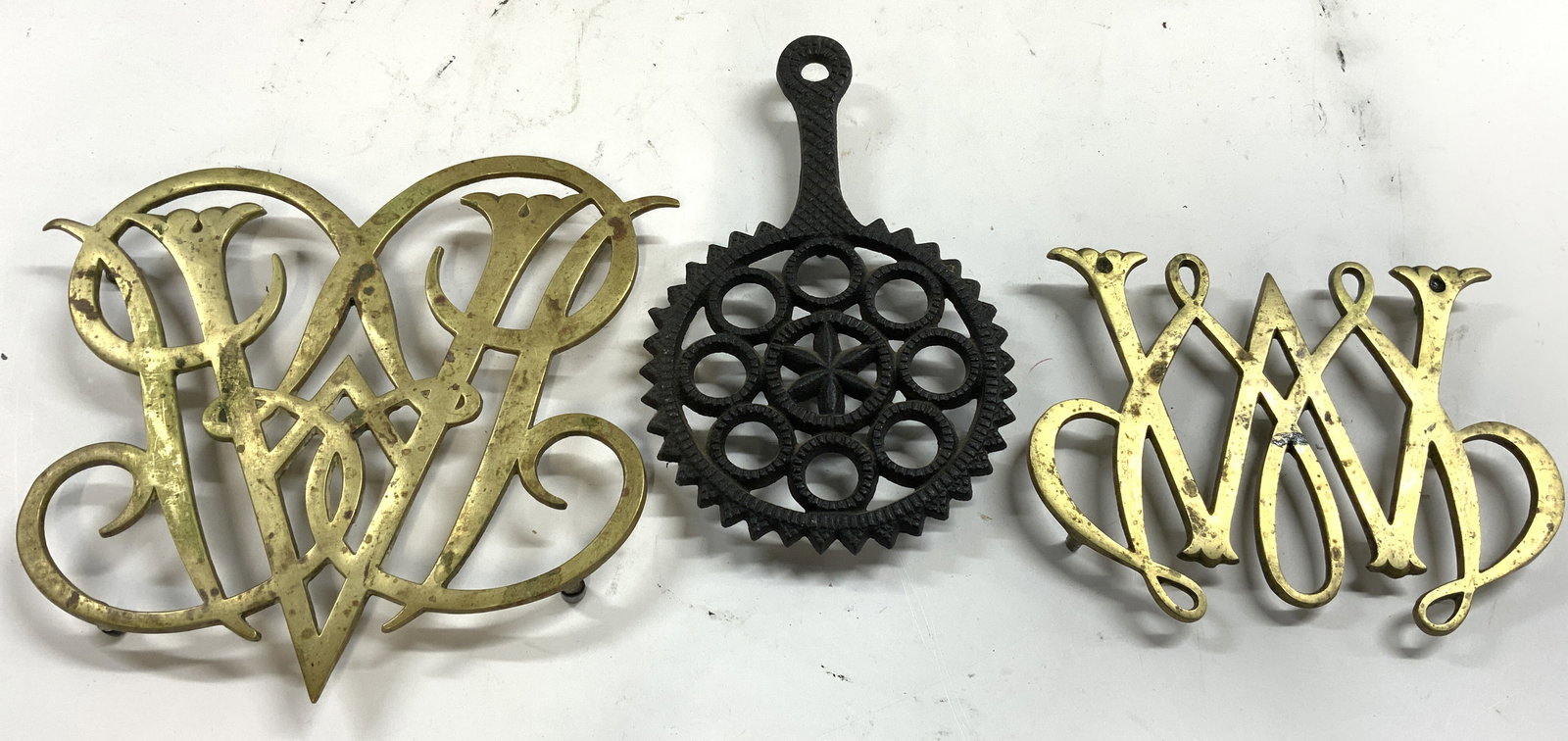 Lot 3 Vintage Brass & Iron Trivets (1 of 7)
