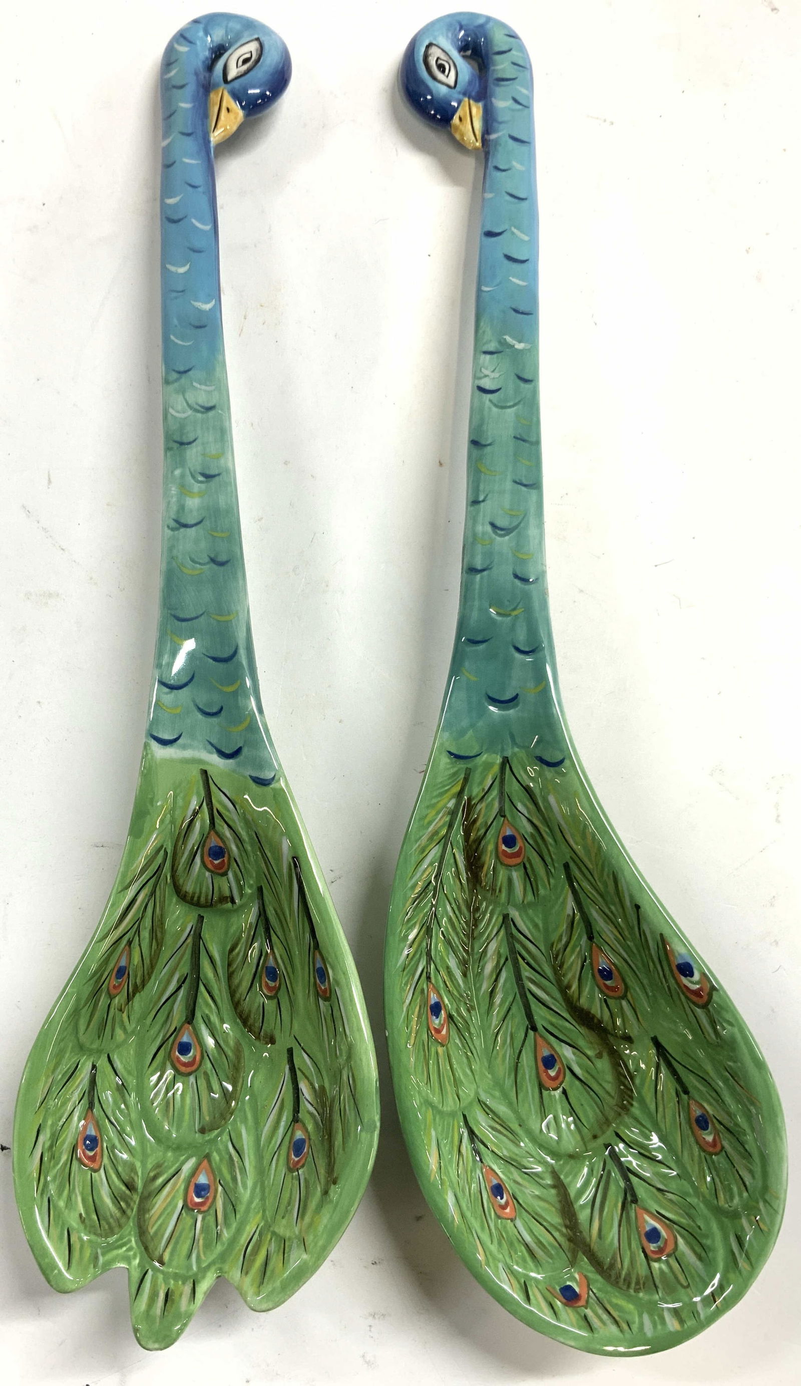 Hand Painted Porcel Peacock Salad Serving Utensils (1 of 7)