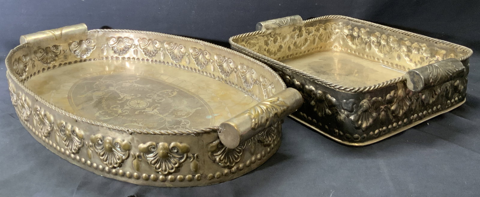 Lot 2 Vintage Repousse Metal Serving Trays (1 of 11)