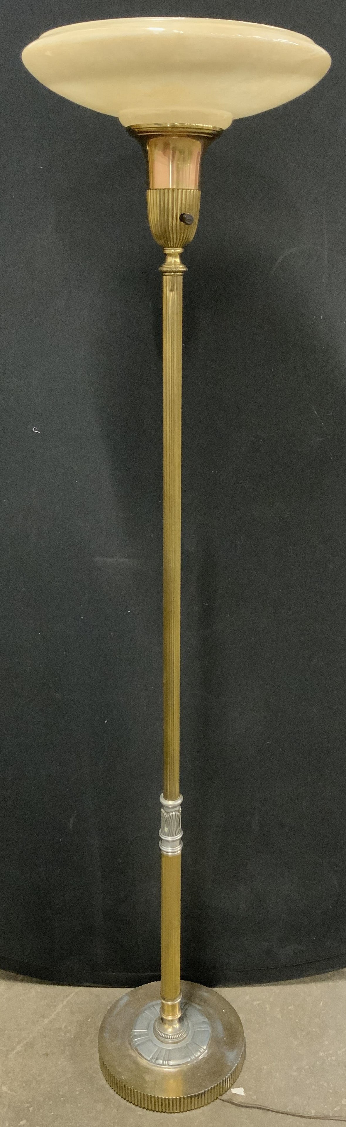 Gilt Metal Floor Lamp W Glass Shade (1 of 6)