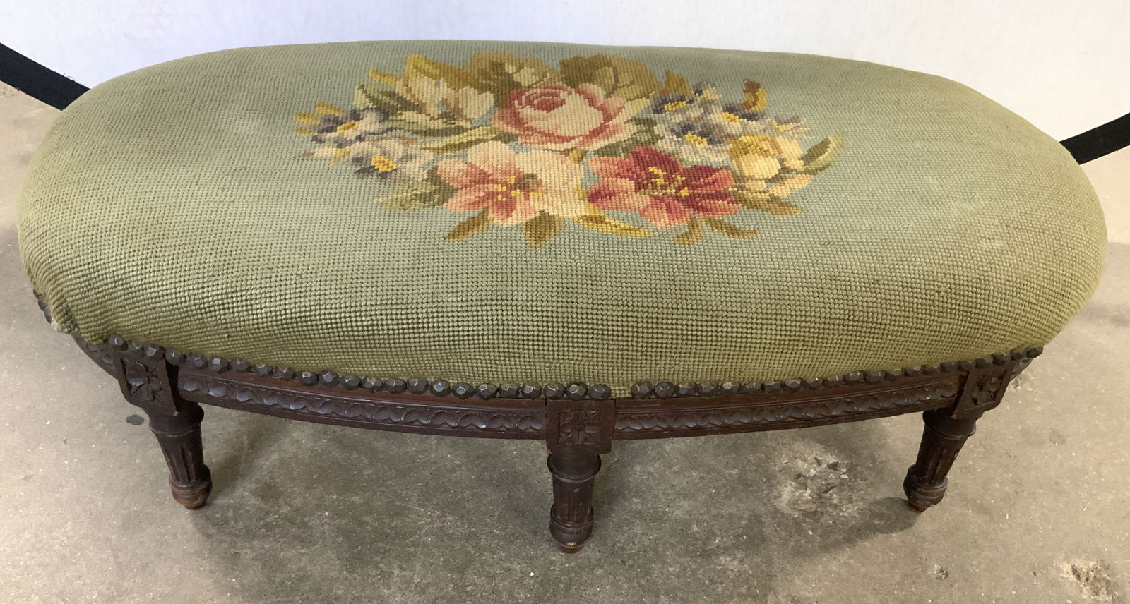 Antique Wooden & Needlepoint Uph Footstool (1 of 8)