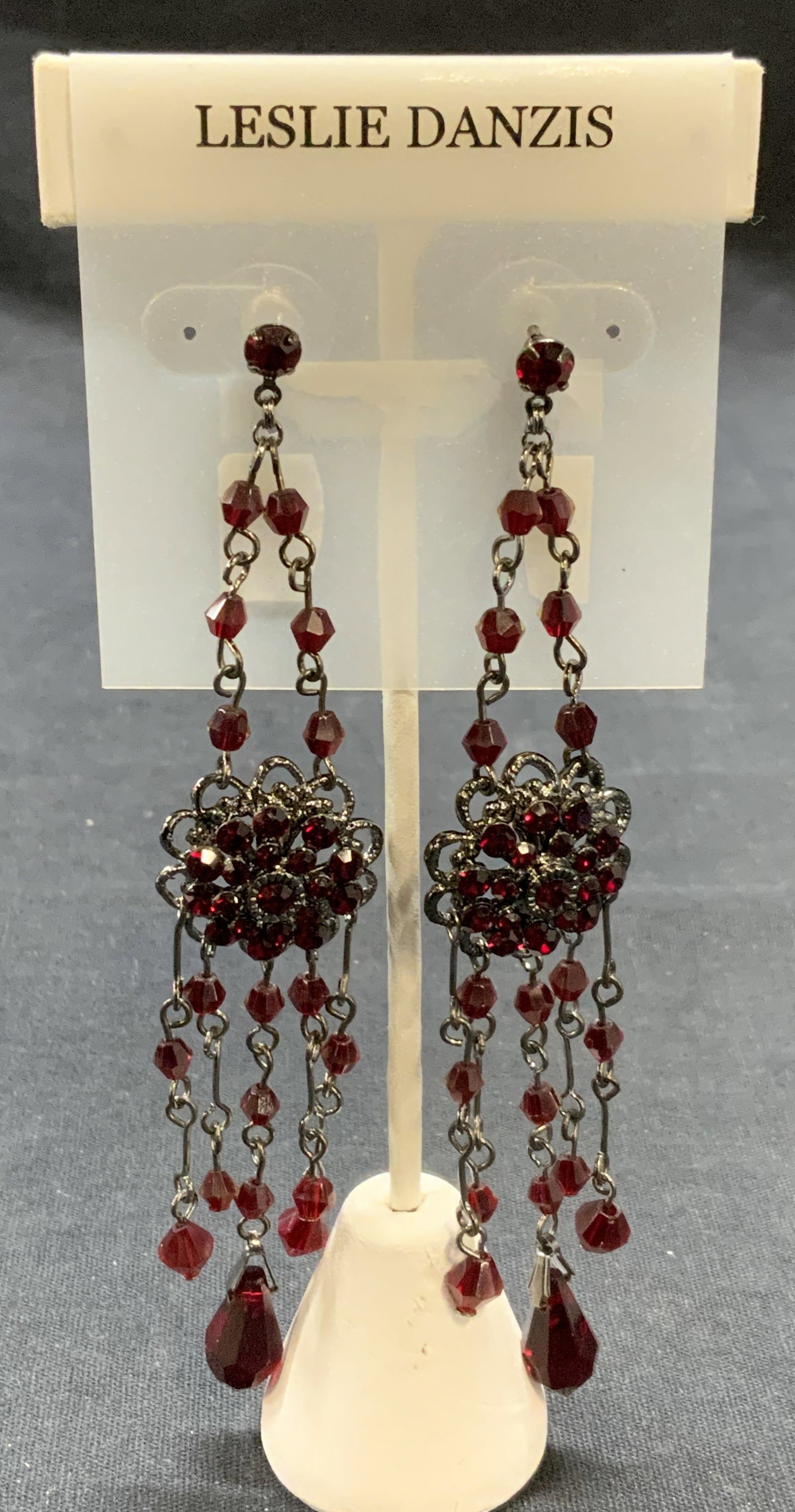 Leslie Danzis Red Crystal Dangle Earrings NWT (1 of 6)