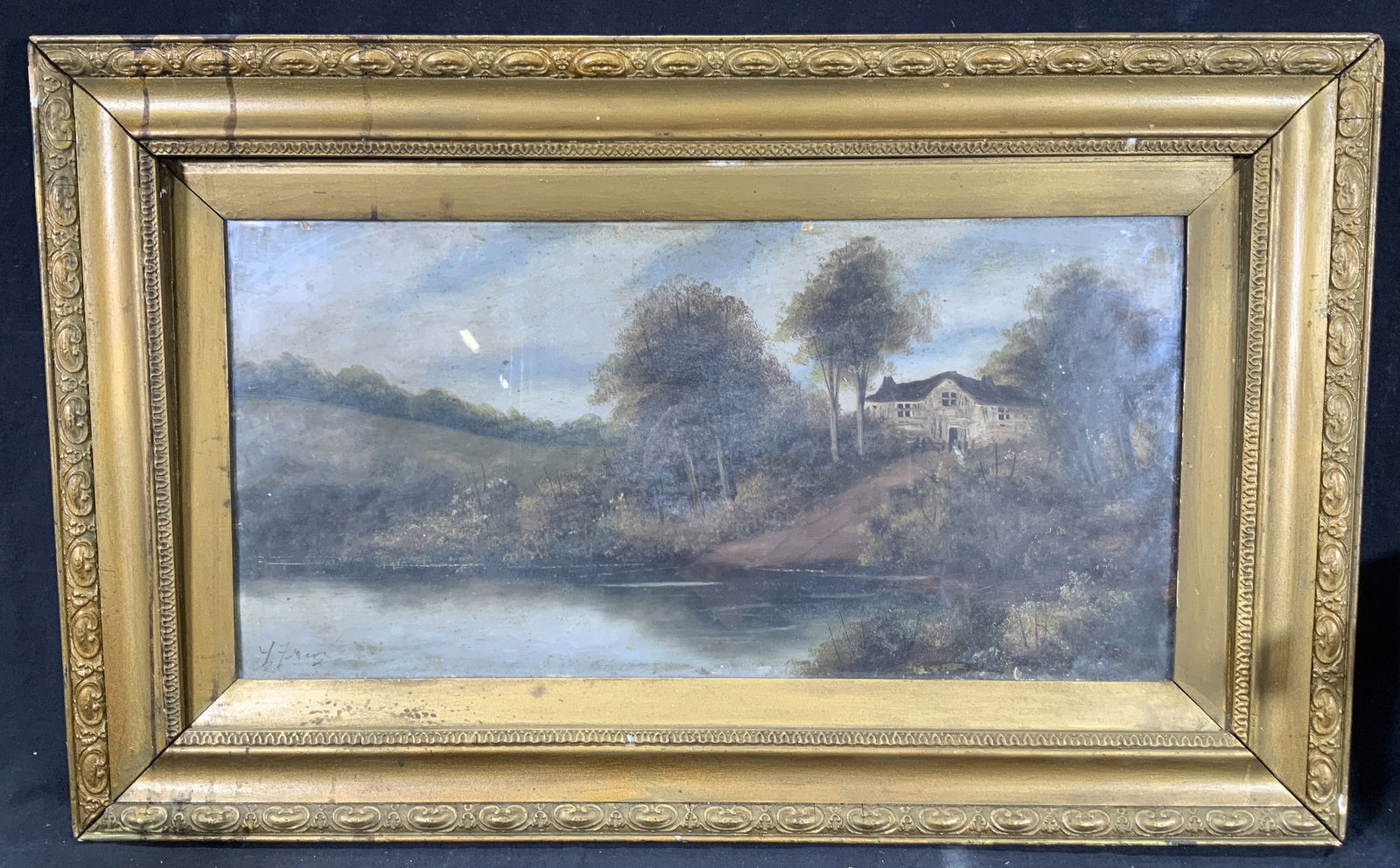 Framed & Signed Oil Painting Cottage by Water (1 of 16)