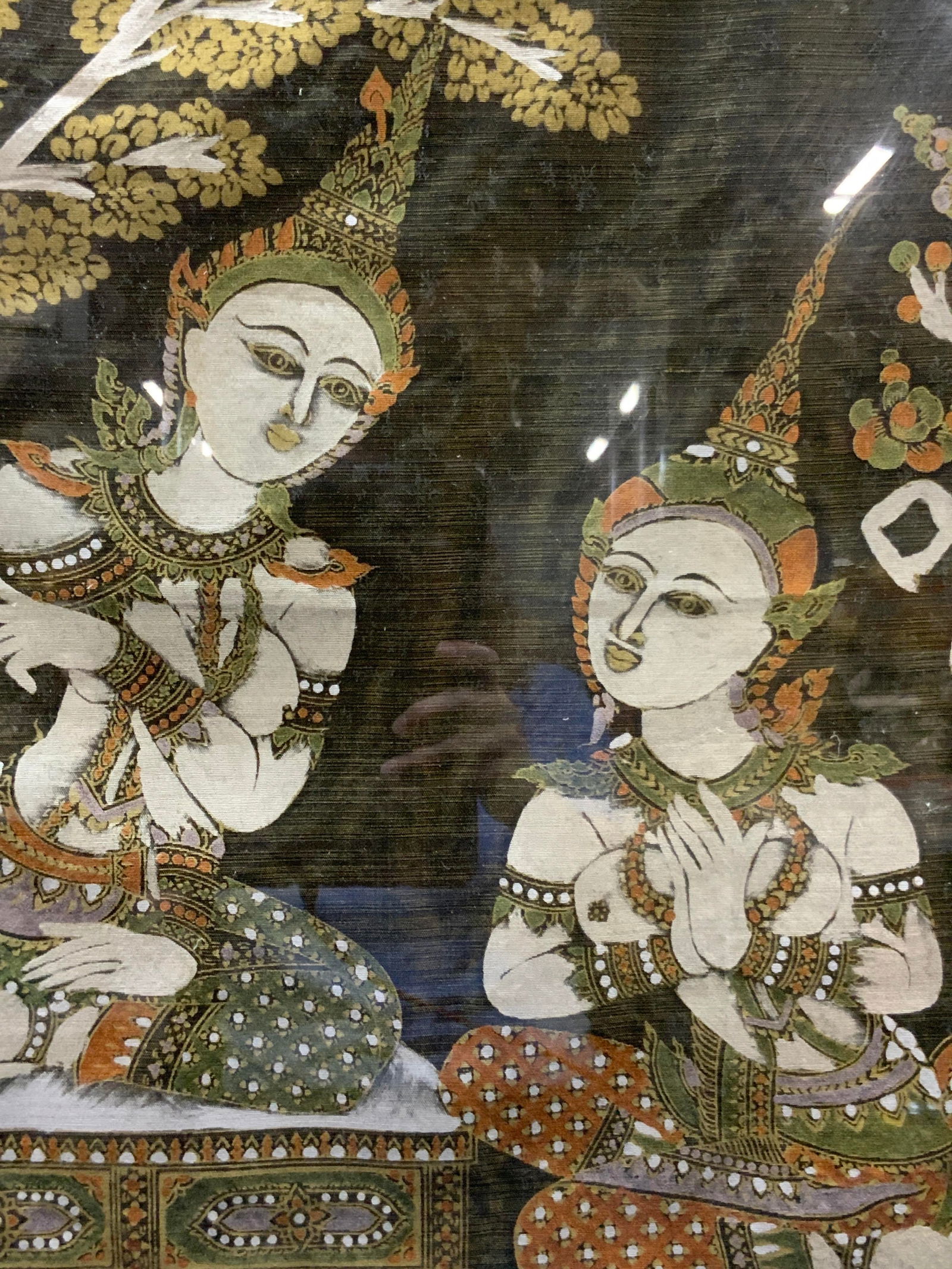 Mid Century Hand Painted Asian Silk Screen Panel (1 of 8)