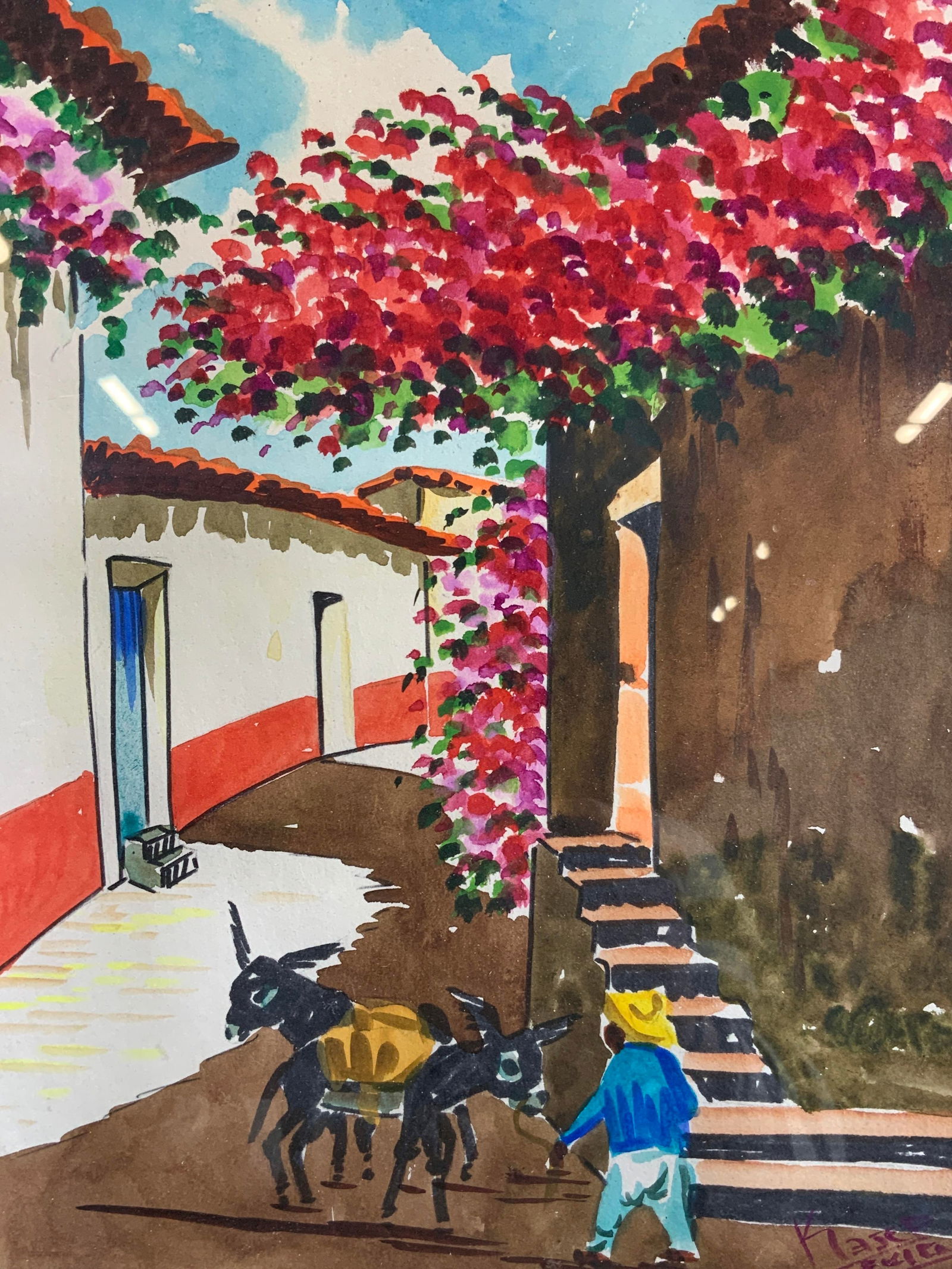 Signed Kasep Mexico Gouache Watercolor Rose Roof (1 of 9)