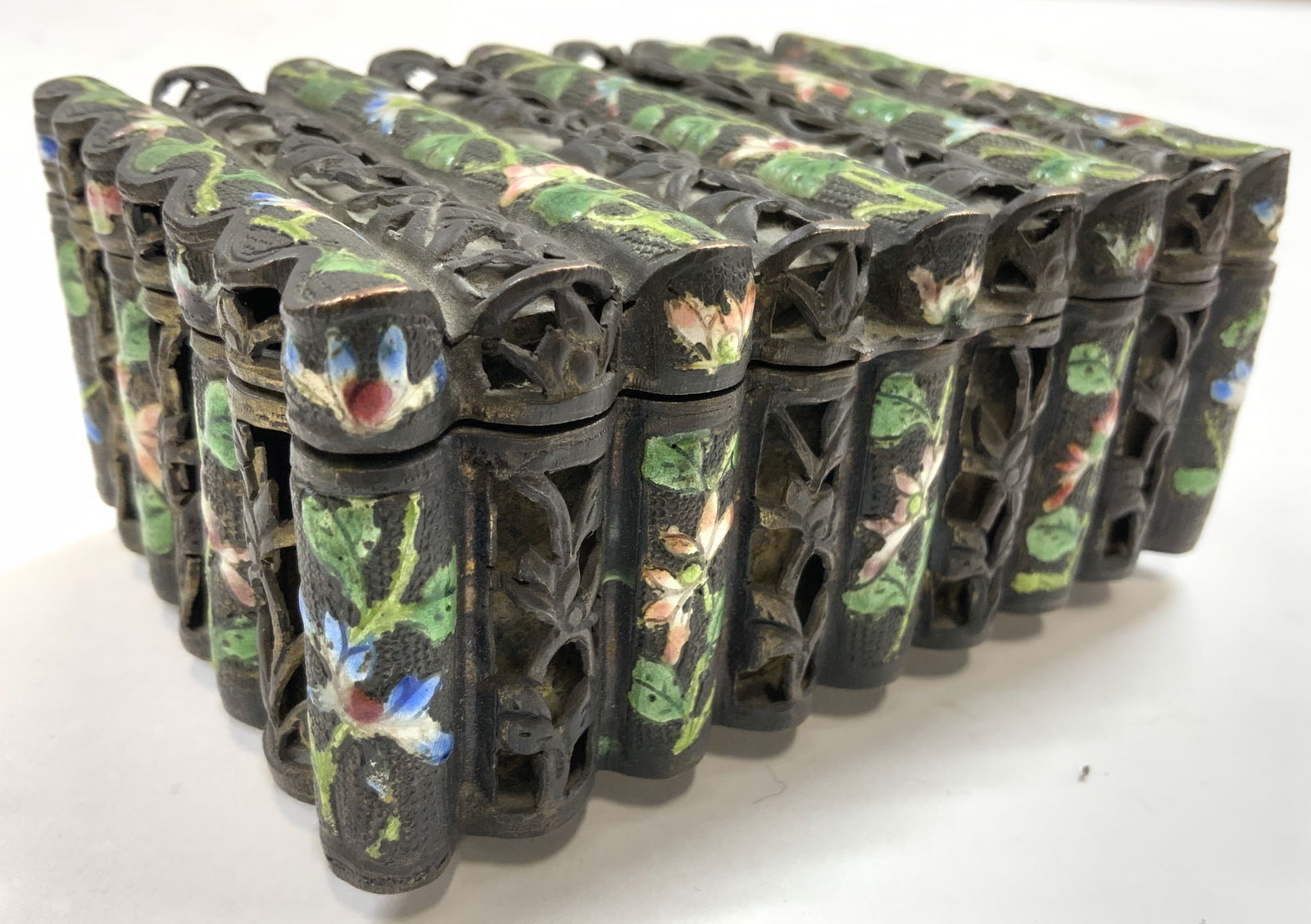 Vintage Asian Cloisonne Enamel Trinket Box W Lid (1 of 8)