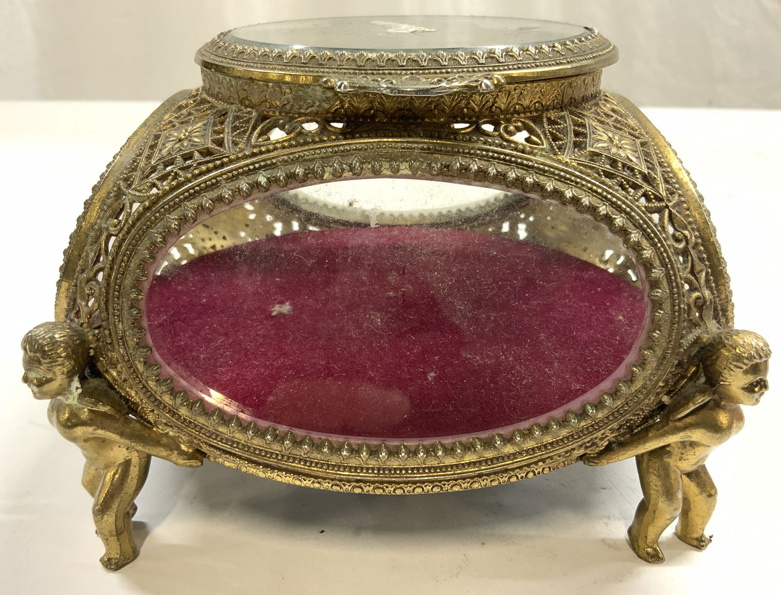 Vntg Ormolu Filigree Cherub Foot Jewelry Box W Lid (1 of 8)