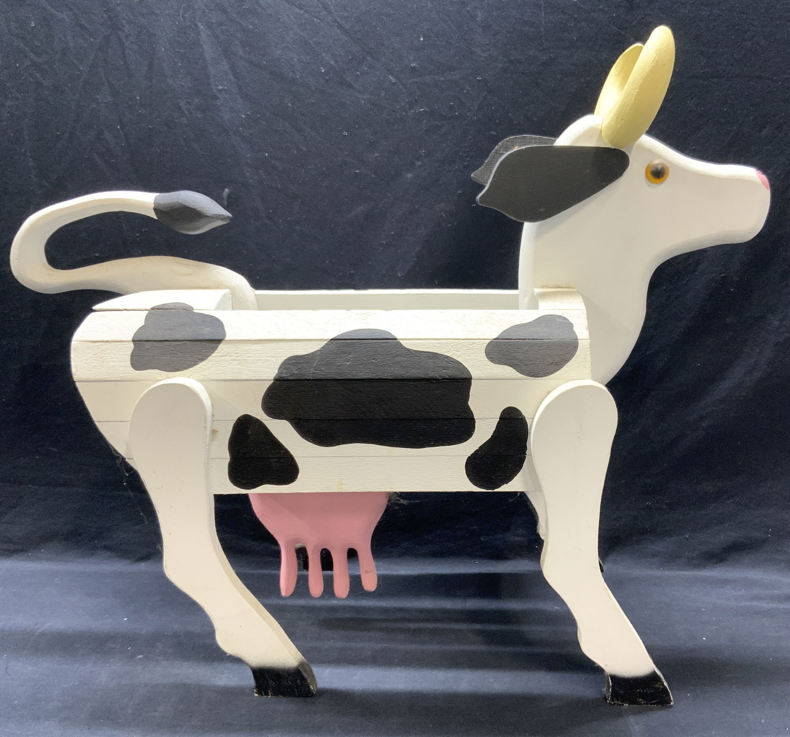 ALY GRECHEN H Crafted Wood Folk Art Cow Planter XL (1 of 9)