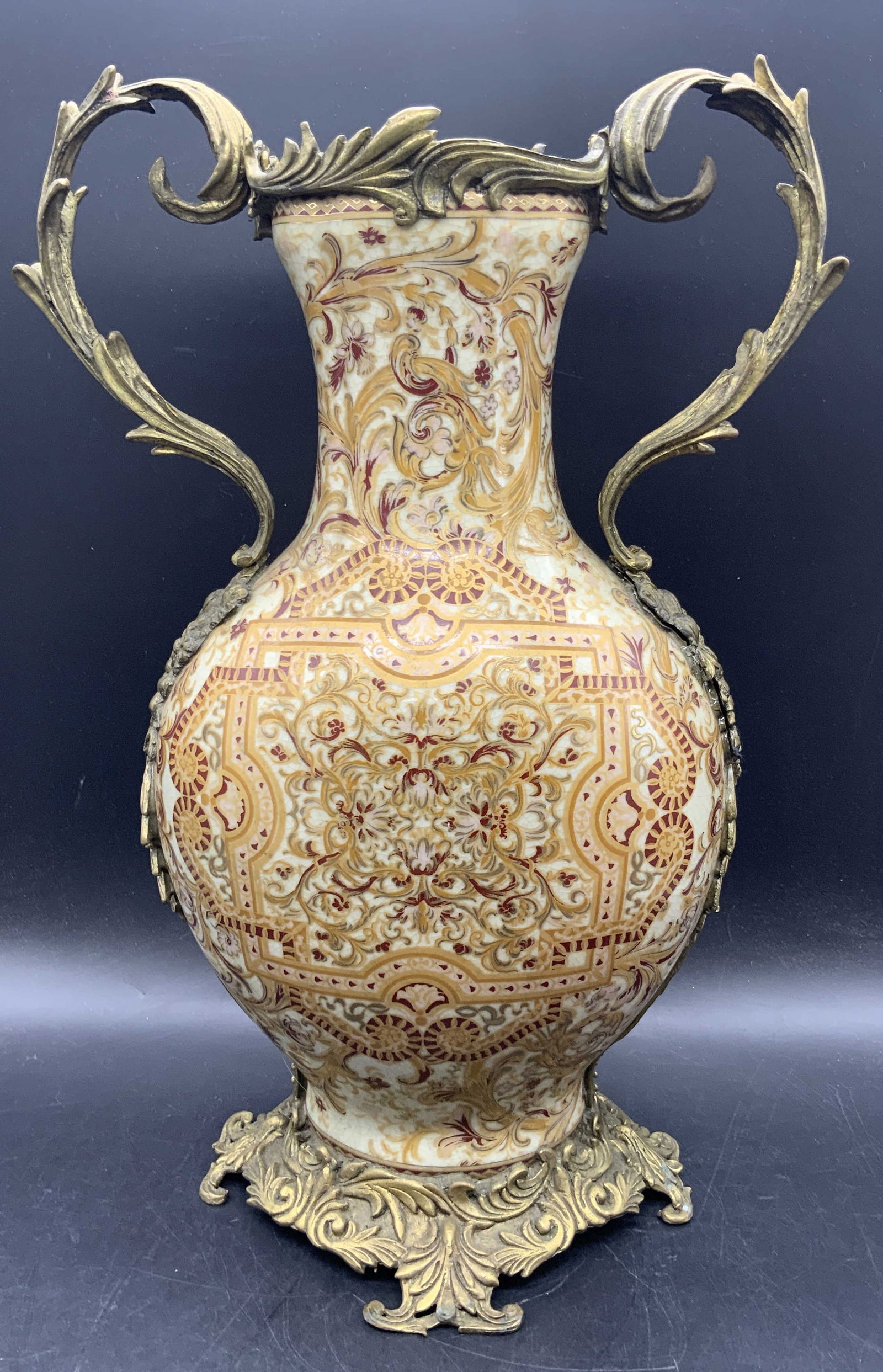Trademarked Gilt Metal Handled Painted Ceramic Urn (1 of 12)