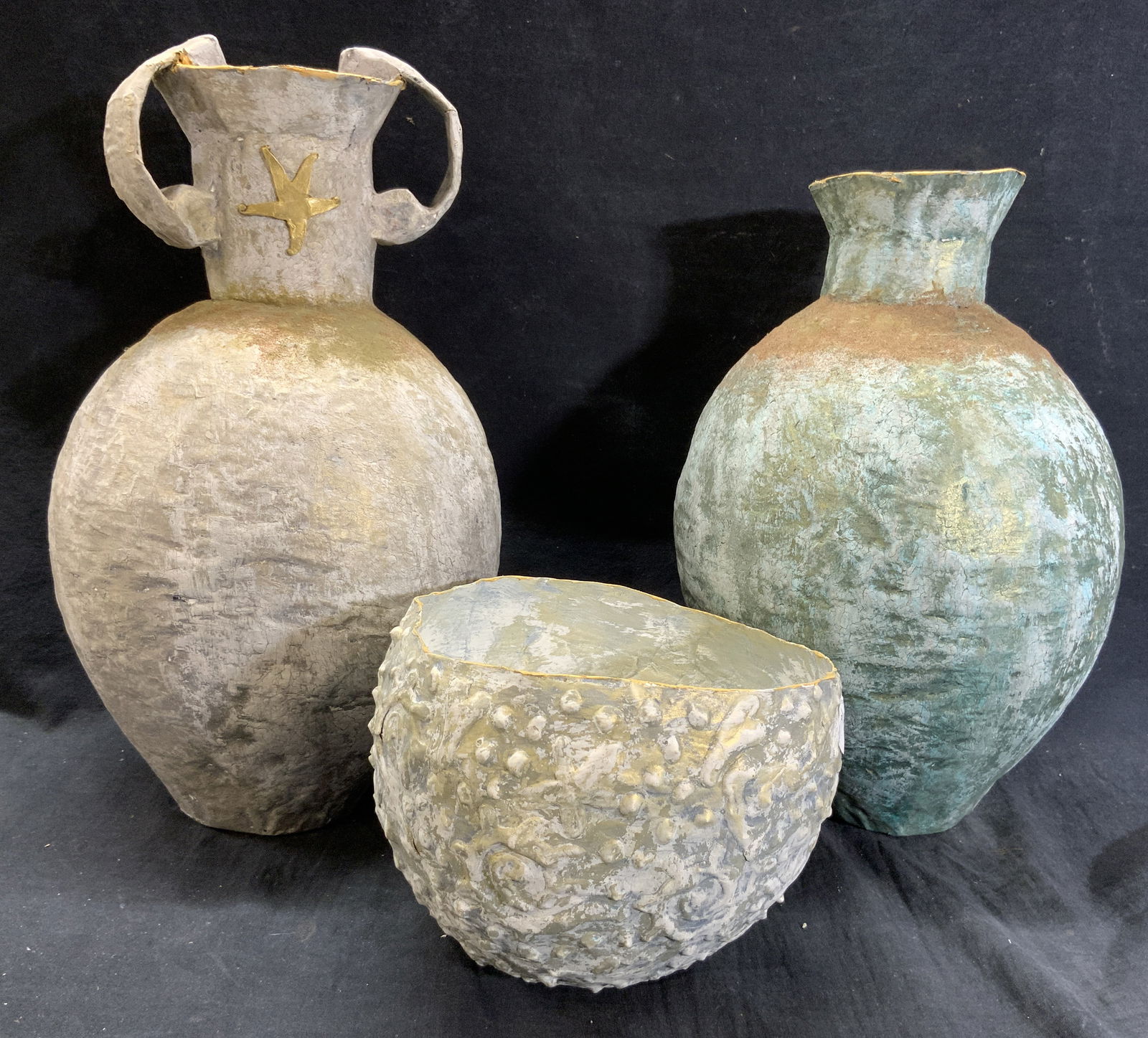 Lot3 Paper Mache Vessels, JACQUELINE SHELTON Sgn + (1 of 8)