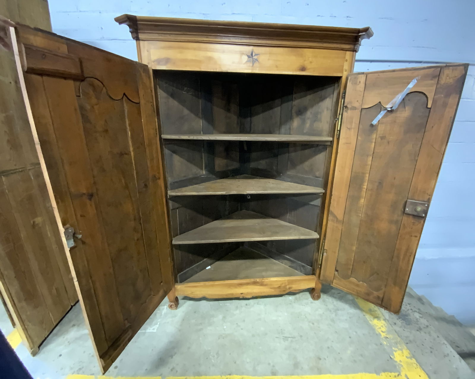 Antq French Wooden Corner Cabinet W Star Inlay (1 of 12)