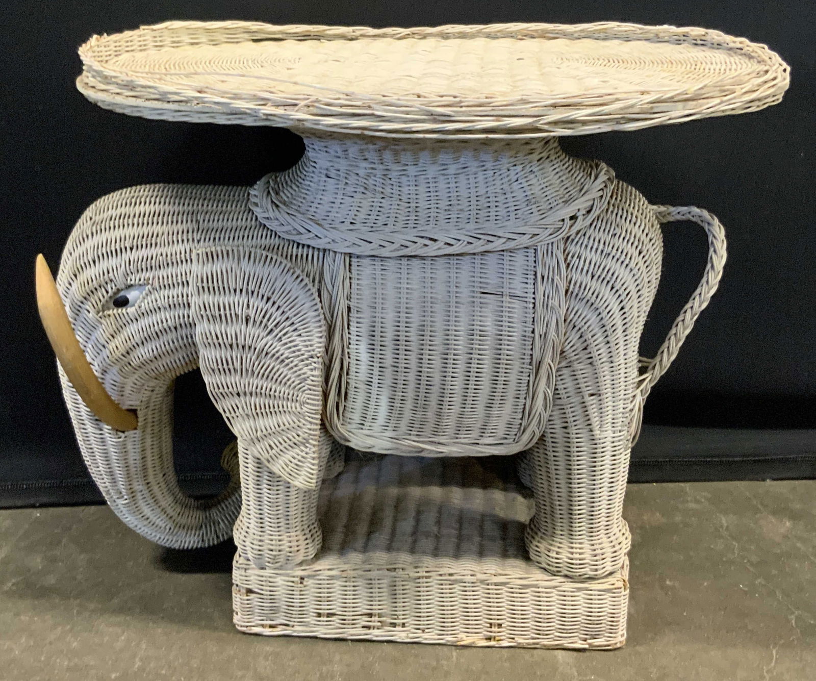 Vintage White Wicker Elephant Side Table (1 of 9)