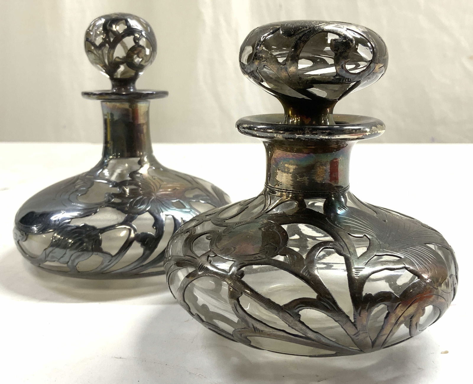 Sterling Silver Overlay Lot 2 Antq Perfume Bottles (1 of 8)