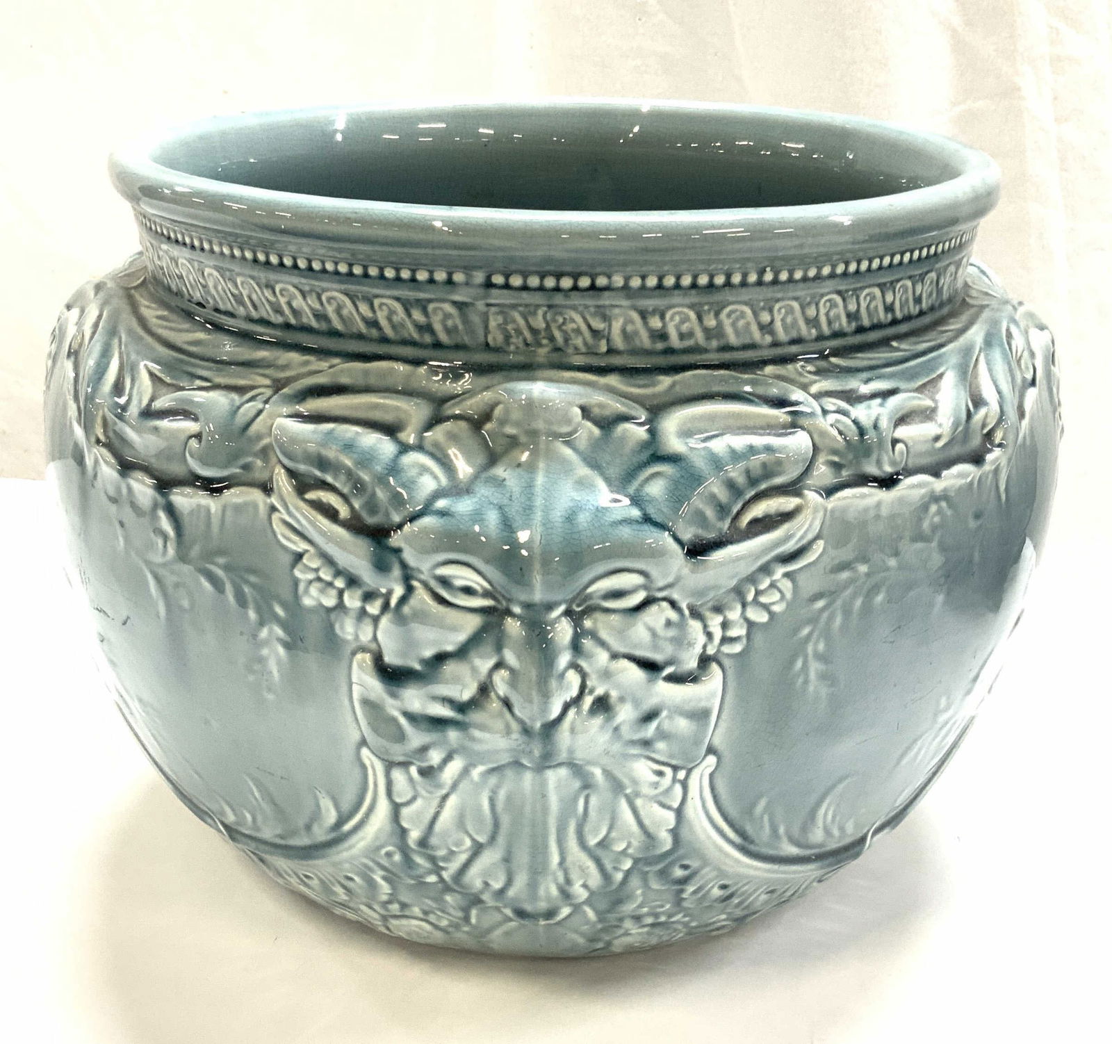 French Majolica Porcelain Satyr Table Planter, XL (1 of 7)