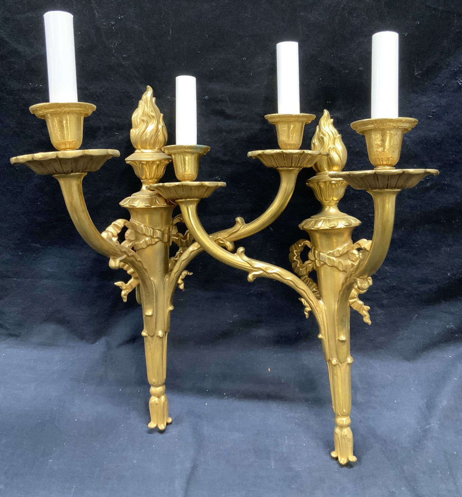 Pair Gilt Brass Victorian 2 Arm Light Sconces (1 of 11)