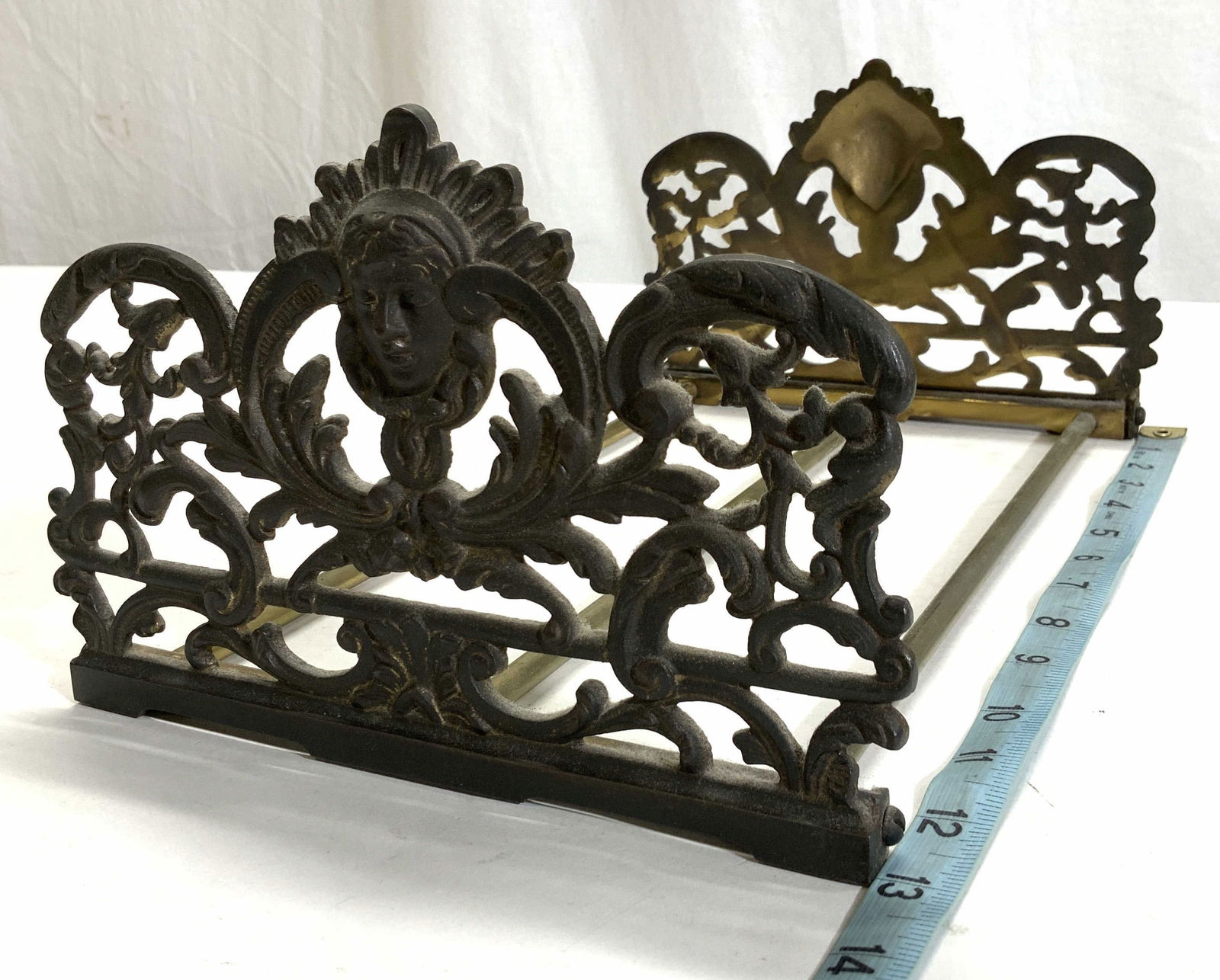 Antq Art Nouveau Iron & Brass Sliding Book Rack (1 of 6)