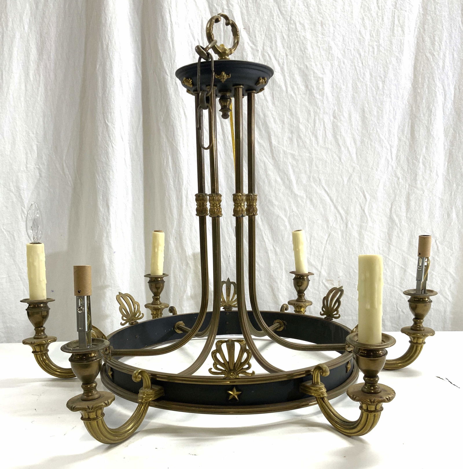 SAYONS Vntg Six Arm Brass Victorian Chandelier (1 of 8)