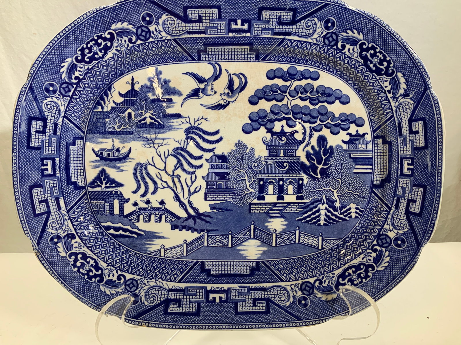 Allertons Blue/Wht Willow Porcelain Platter, Eng (1 of 9)