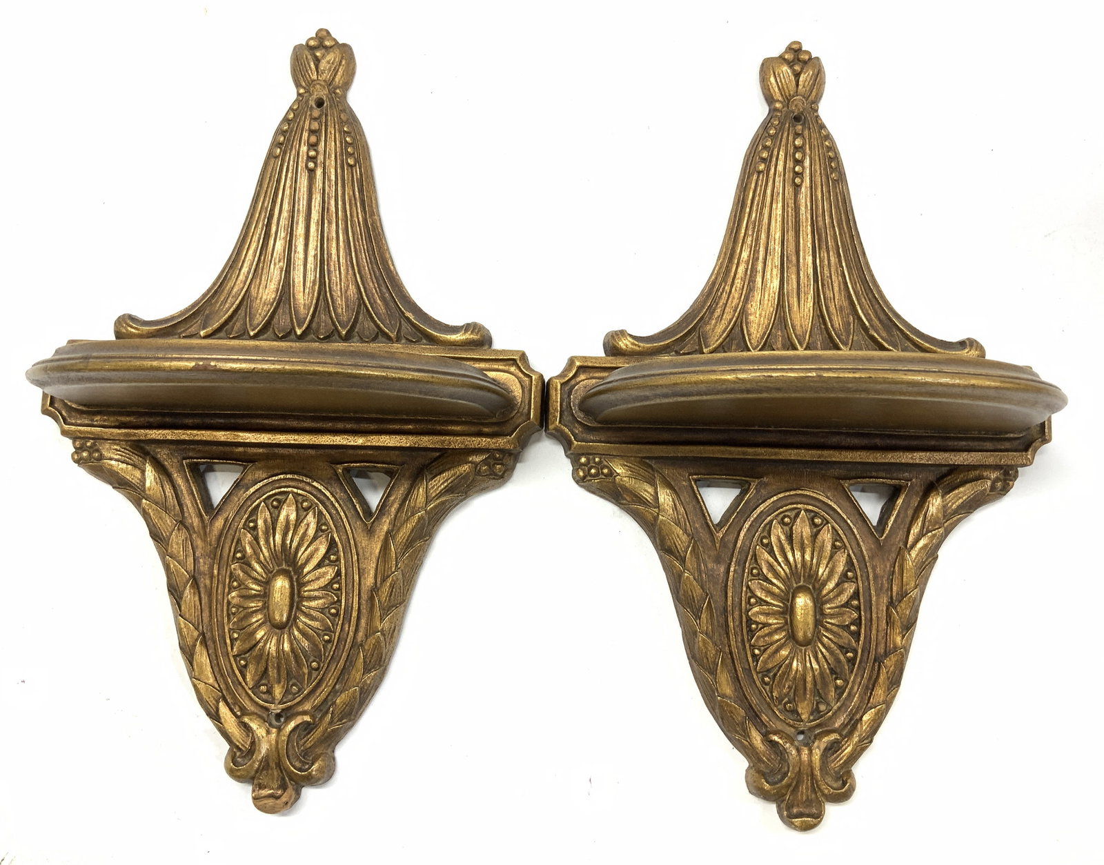 Pair Neoclassical Wooden Wall Sconce Shelves (1 of 7)