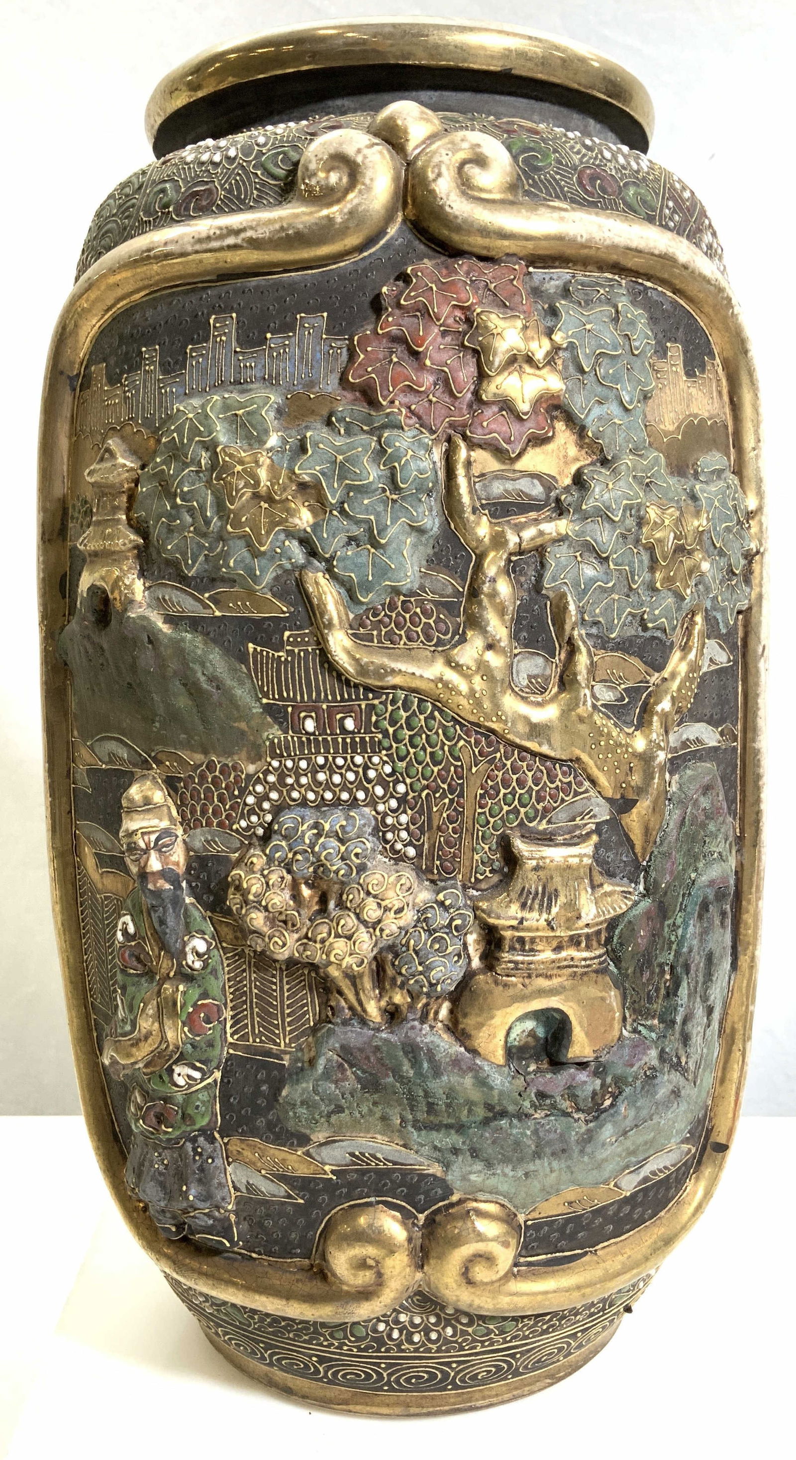 Satsuma Hand Painted Vase High Relief, Japan 12in (1 of 7)