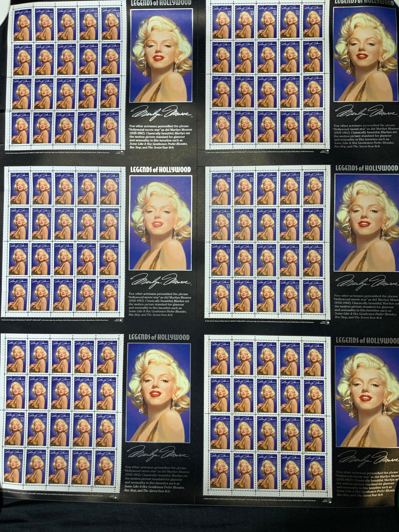 1995 Marilyn Monroe Press Sheet Six Panes Mint (1 of 6)
