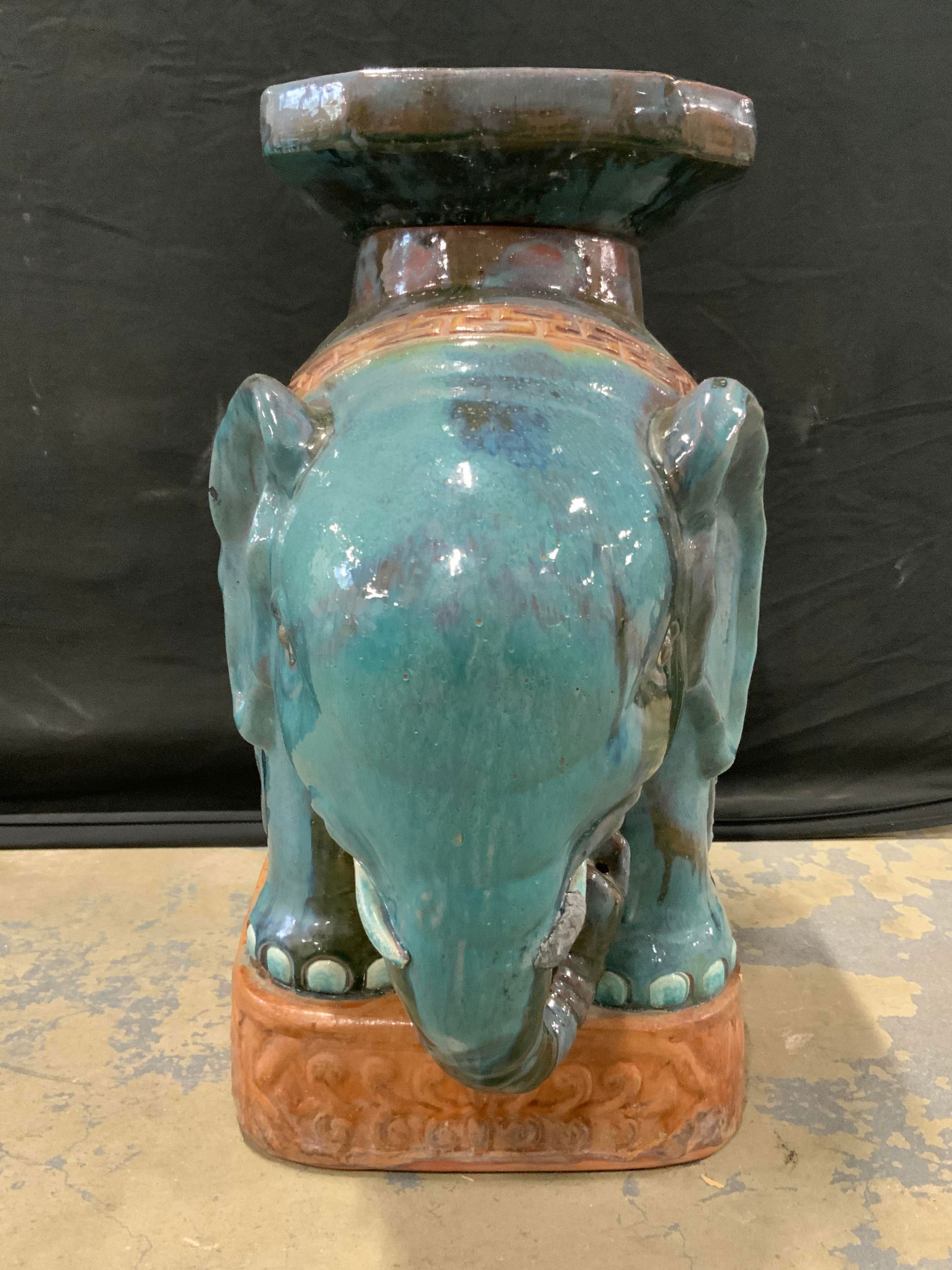 Vintage Glazed Pottery Elephant Garden Stool (1 of 11)