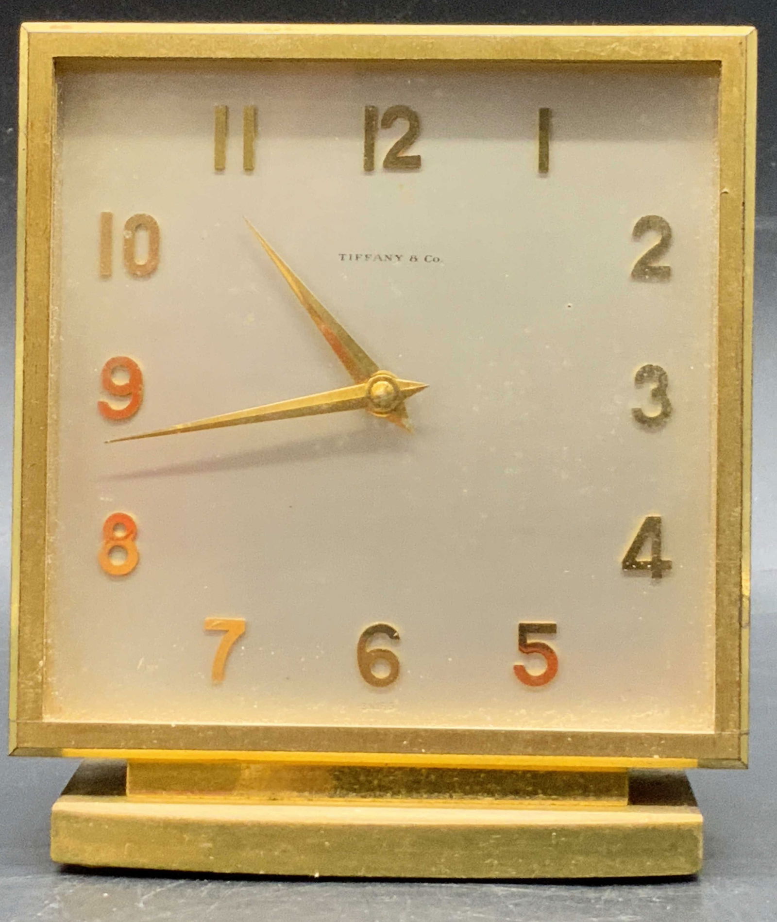 TIFFANY & CO. Swiss Square Brass Tabletop Clock (1 of 10)