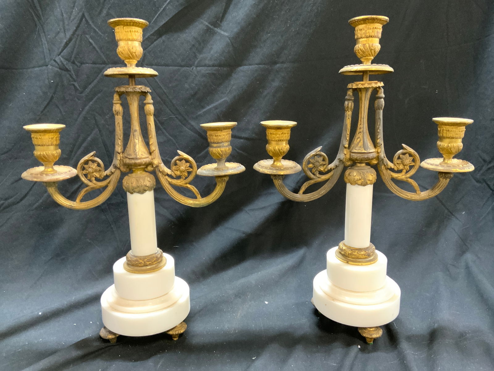 Pr Antique Victorian Brass & Stone Candelabras (1 of 9)
