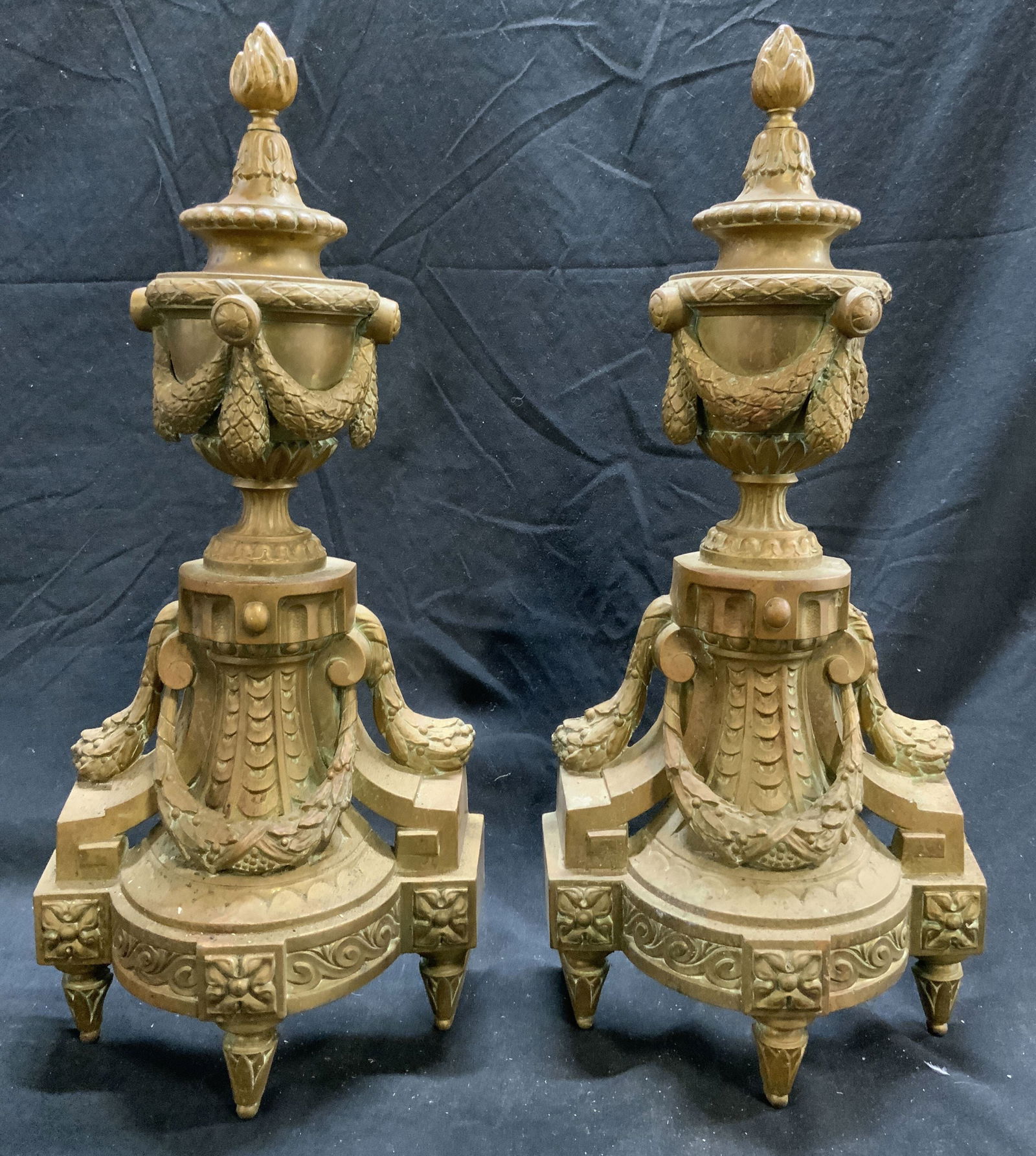 Antique Pair Footed Brass Andirons (1 of 8)