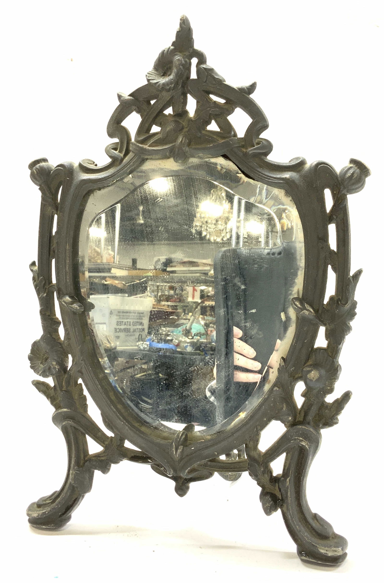 Antique Art Nouveau Cast Metal Table Mirror (1 of 10)