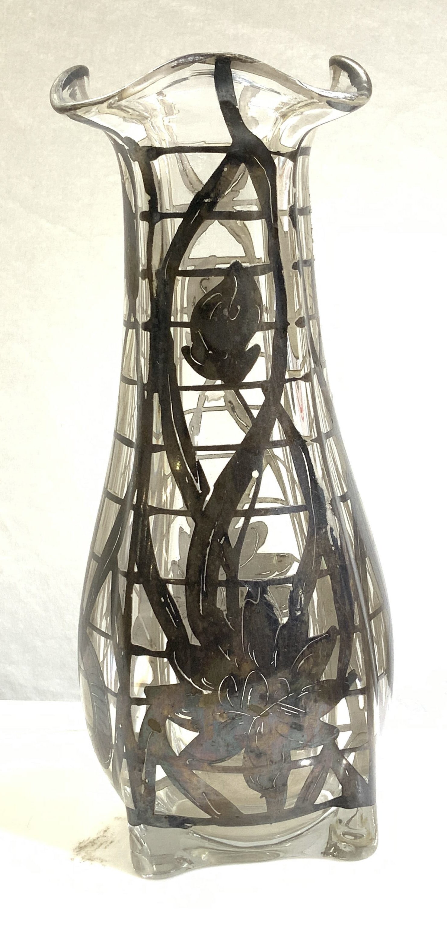 Glass Vase with Nouveau Sterling Silver Overlay (1 of 6)