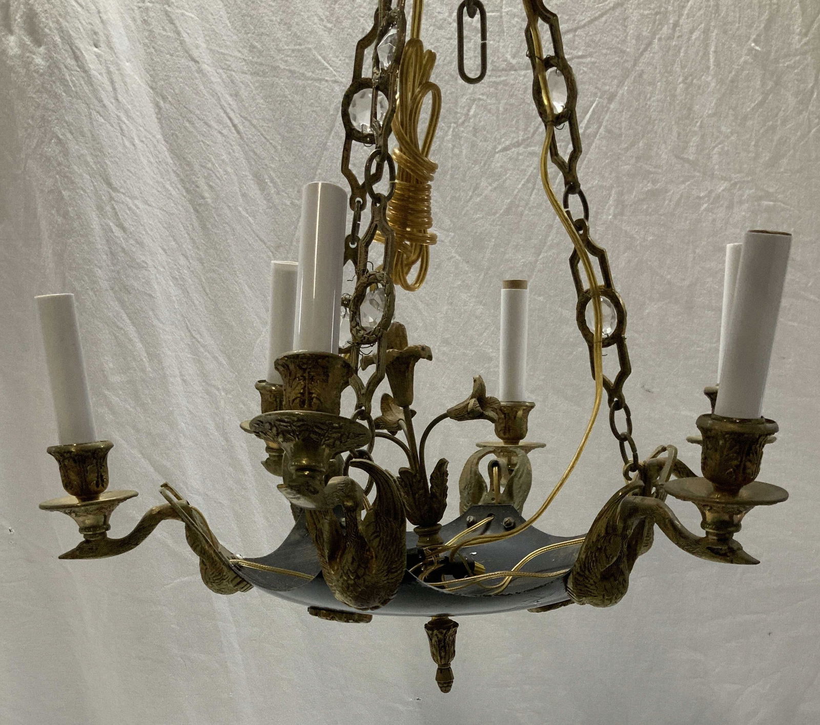Six Arm Gilt Brass Swan Chandelier, Spain (1 of 12)