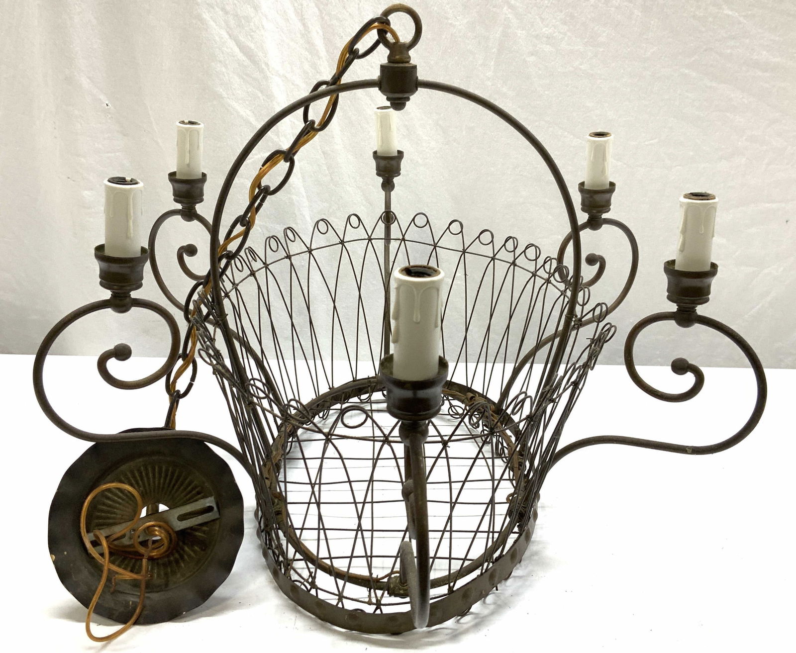 Novelty Wire Basket Six Arm Metal Chandelier (1 of 10)