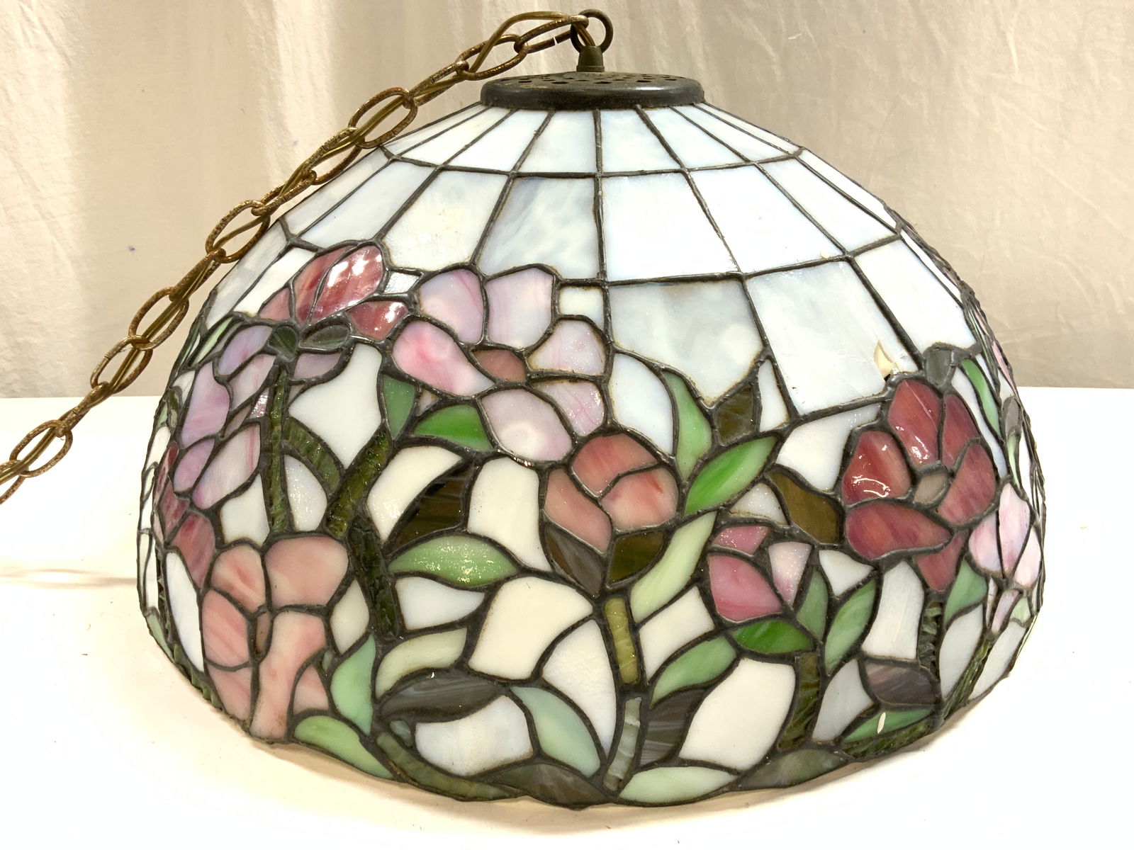 Tiffany Style Vntg Hanging Stained Glass Lamp (1 of 8)