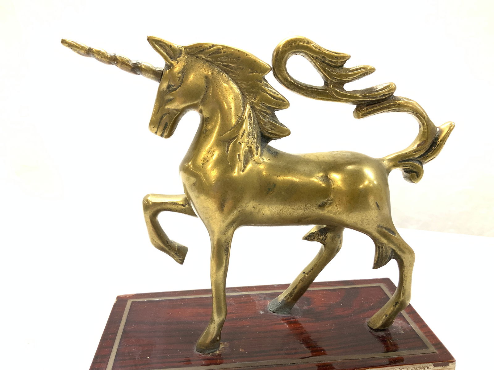 Brass Unicorn Statue on Lacquered Wood Base (1 of 7)