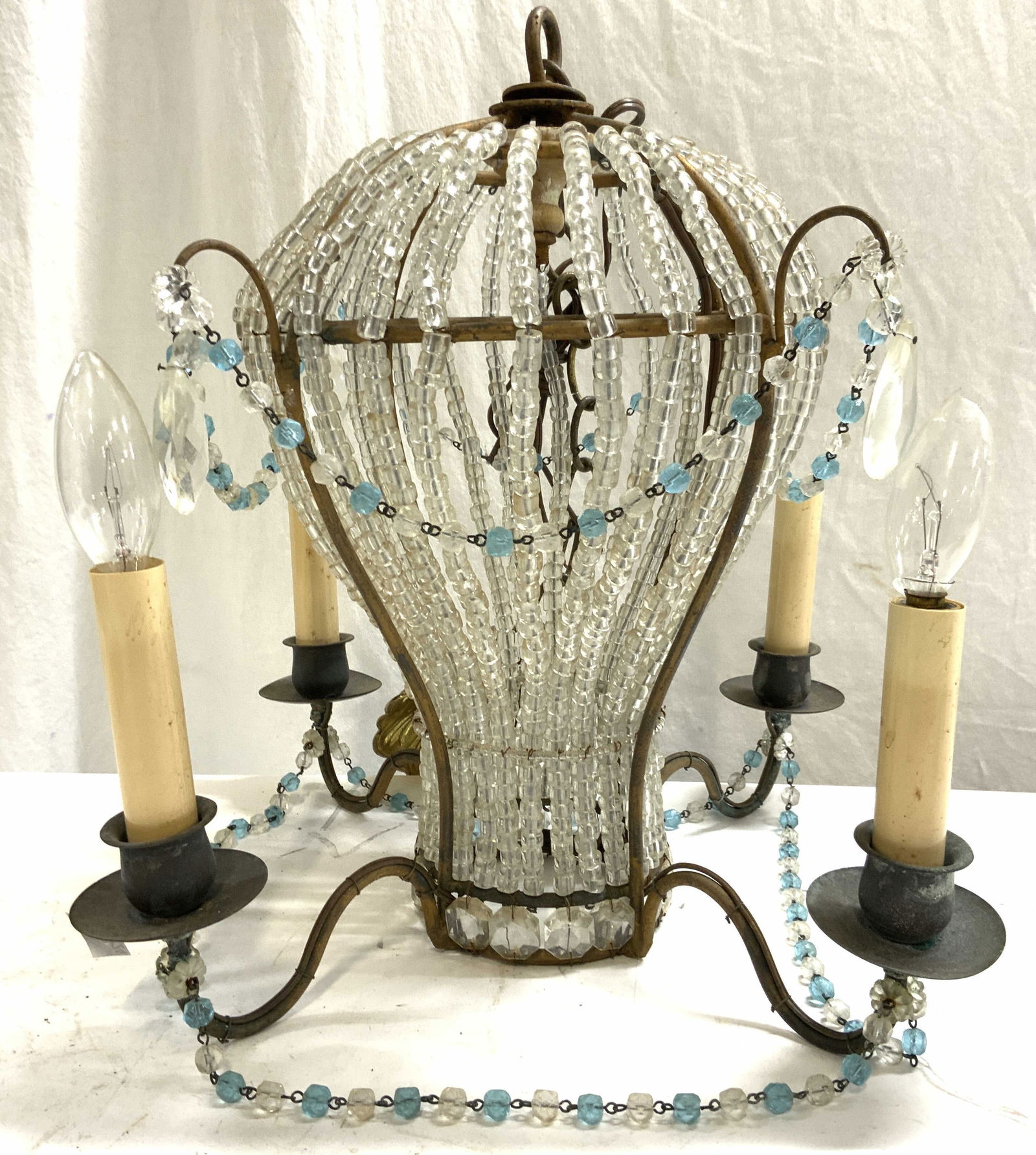 Vntg Beaded Gilt Metal 4 Arm Chandelier (1 of 8)