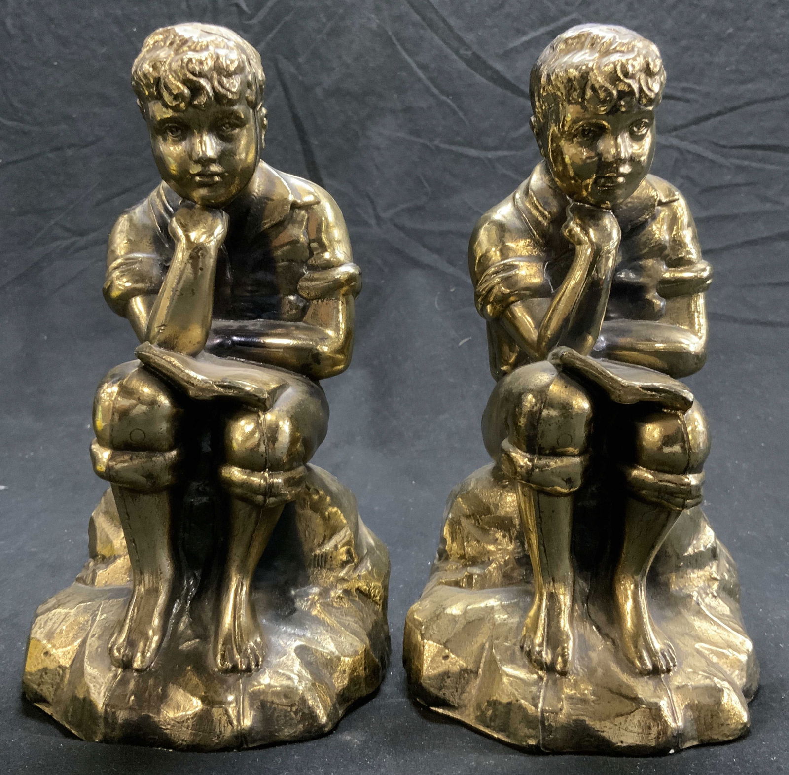 Pair Gilt Metal Thinker Boy Bookends (1 of 9)