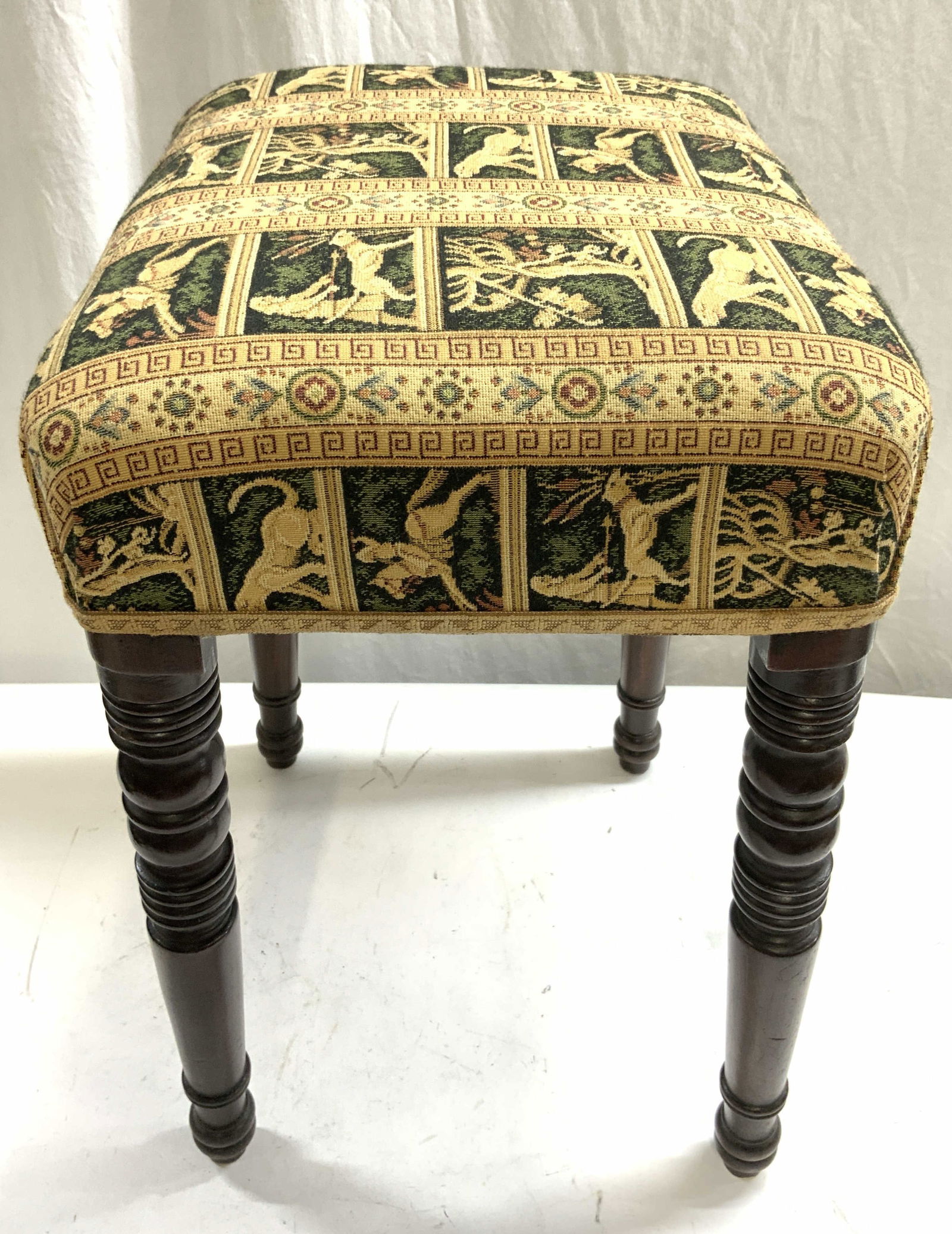 Vntg Custom Upholstered Stool W Wooden Legs (1 of 8)